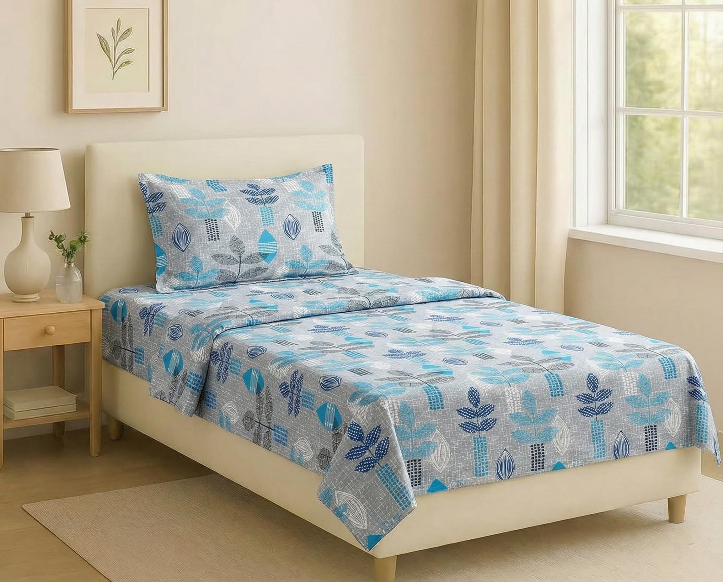 Trance Home Linen King Size Bedsheet - Ferns Paradise Blue -8 Trance Home Linen King Size Bedsheet - Ferns Paradise Blue -8