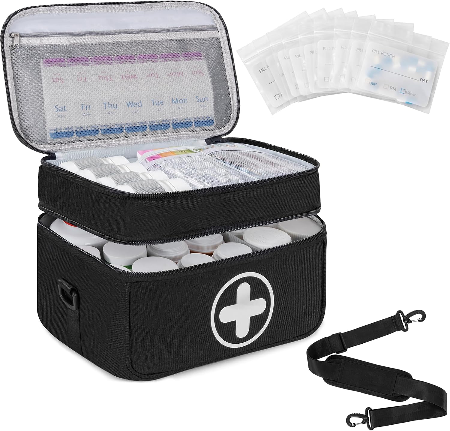Medicine Organizer Bag with 100 Small Pill Bags, Pill Bottle Bag