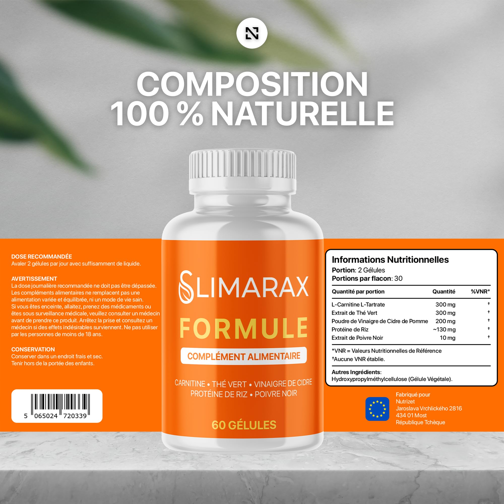Slimarax Gélules - Ingrédients Naturels pour Hommes et Femmes - 60 Capsules pour 1 Mois