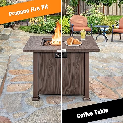 Miniatura 5 de Tangkula Patiojoy - Fogata de propano de 32 pulgadas, mesa de gas de 50,000 BTU con tapa, rocas de lava, cubierta protectora, mesa de fuego 2 en 1