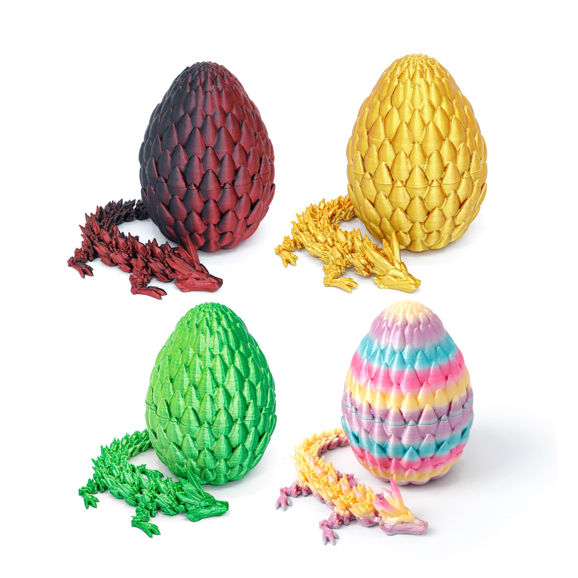 Flavery 4 Pack 3D Printed Dragon in Egg - Mini Eggs with Articulated Crystal Dragon Inside,Cute Fidget Toy, Birthday Gift, Desk Pet Figure(4B1)