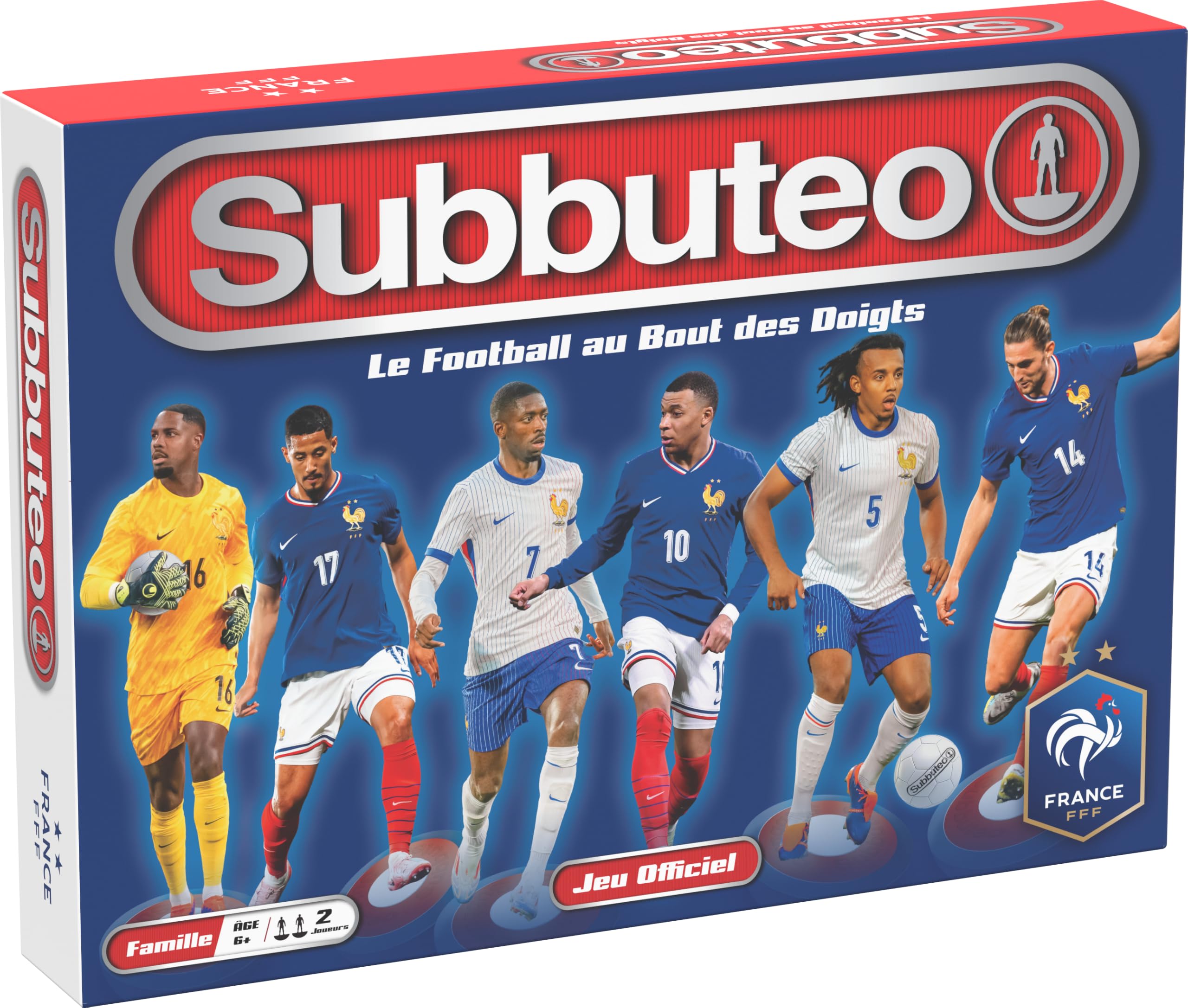 MegaBleu – Subbuteo Team de France FFF – Juego de fútbol de Mesa para Adultos y niños a Partir de 6 años – Juego de fútbol con pichenette estratégico – Producto Oficial FFF – 2 Jugadores – En francés