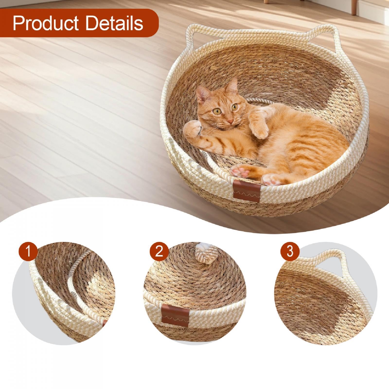 Panier en Osier pour Chat, Griffoir Intégré, Hamac pour Animaux de Compagnie, Facile à Entretenir, M