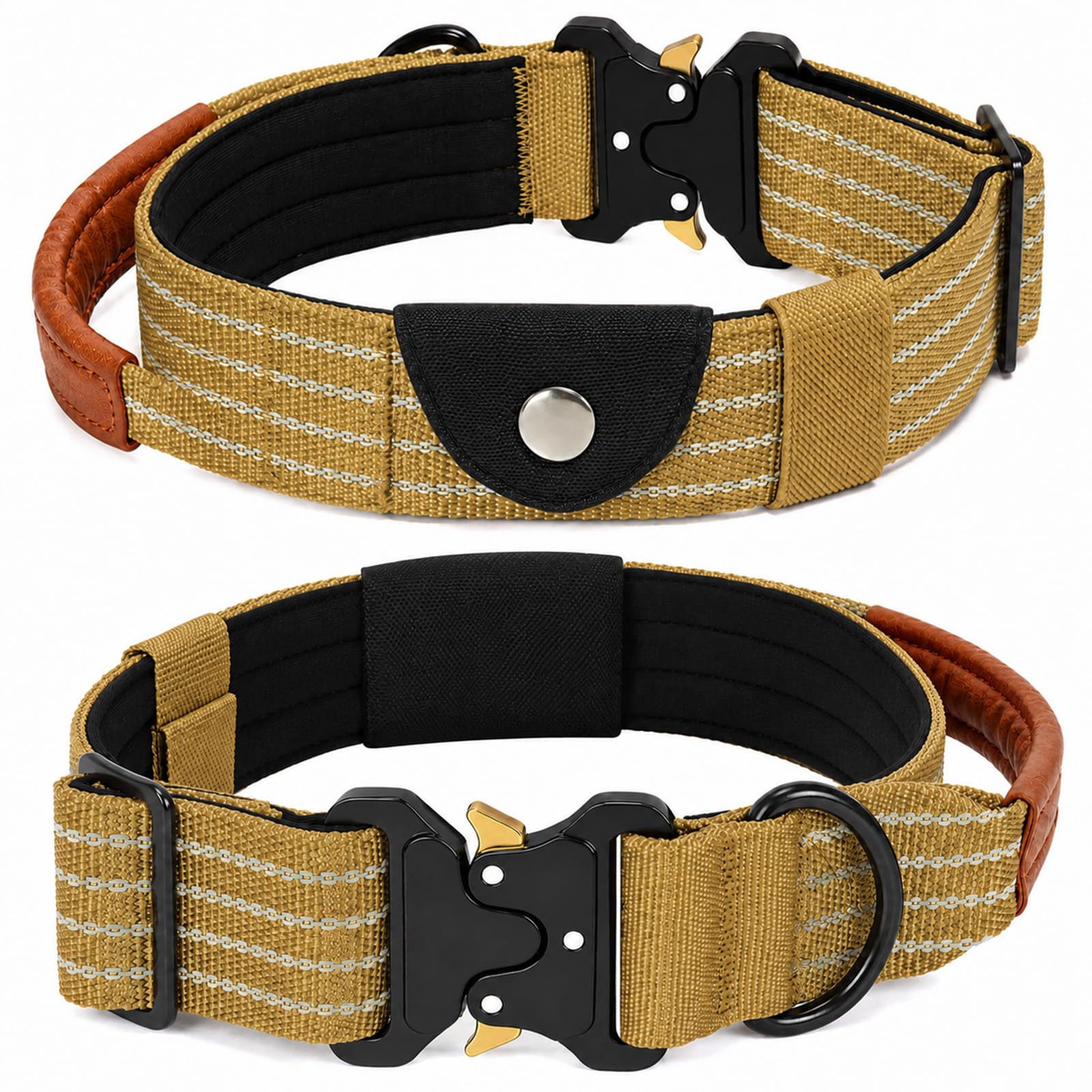 Tactical Dog Collar Medium Large Dogs with Pocket for Airtag and Handle