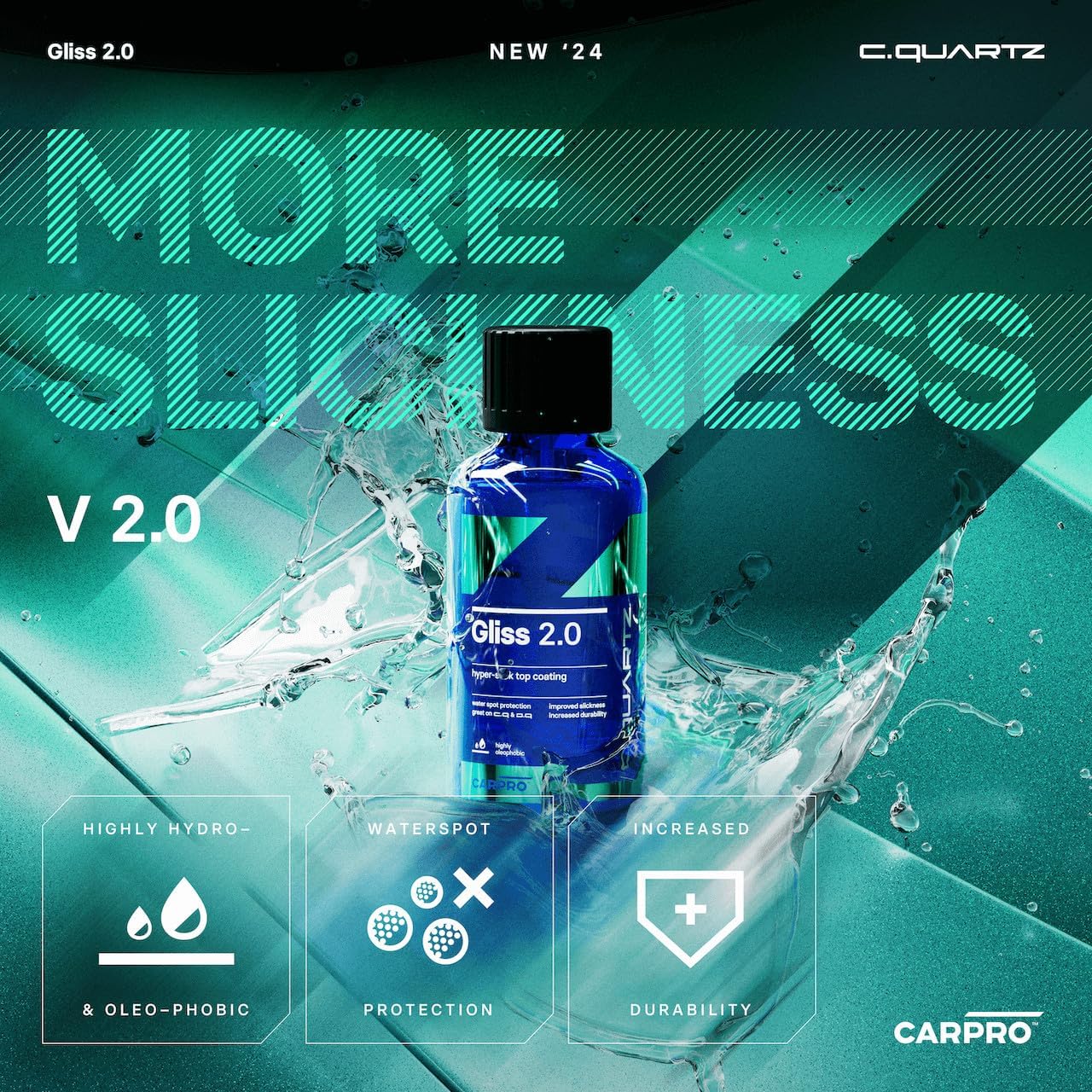 CARPRO Gliss 2.0 - Ceramic Coating for Cars - Hydrophobic Topcoat – Extreme Slickness & Water Spot Protection w/Microfiber Applicators - Repels Oil, Dirt & Grime Making Car Easy to Clean - 30ml Kit - Image 2