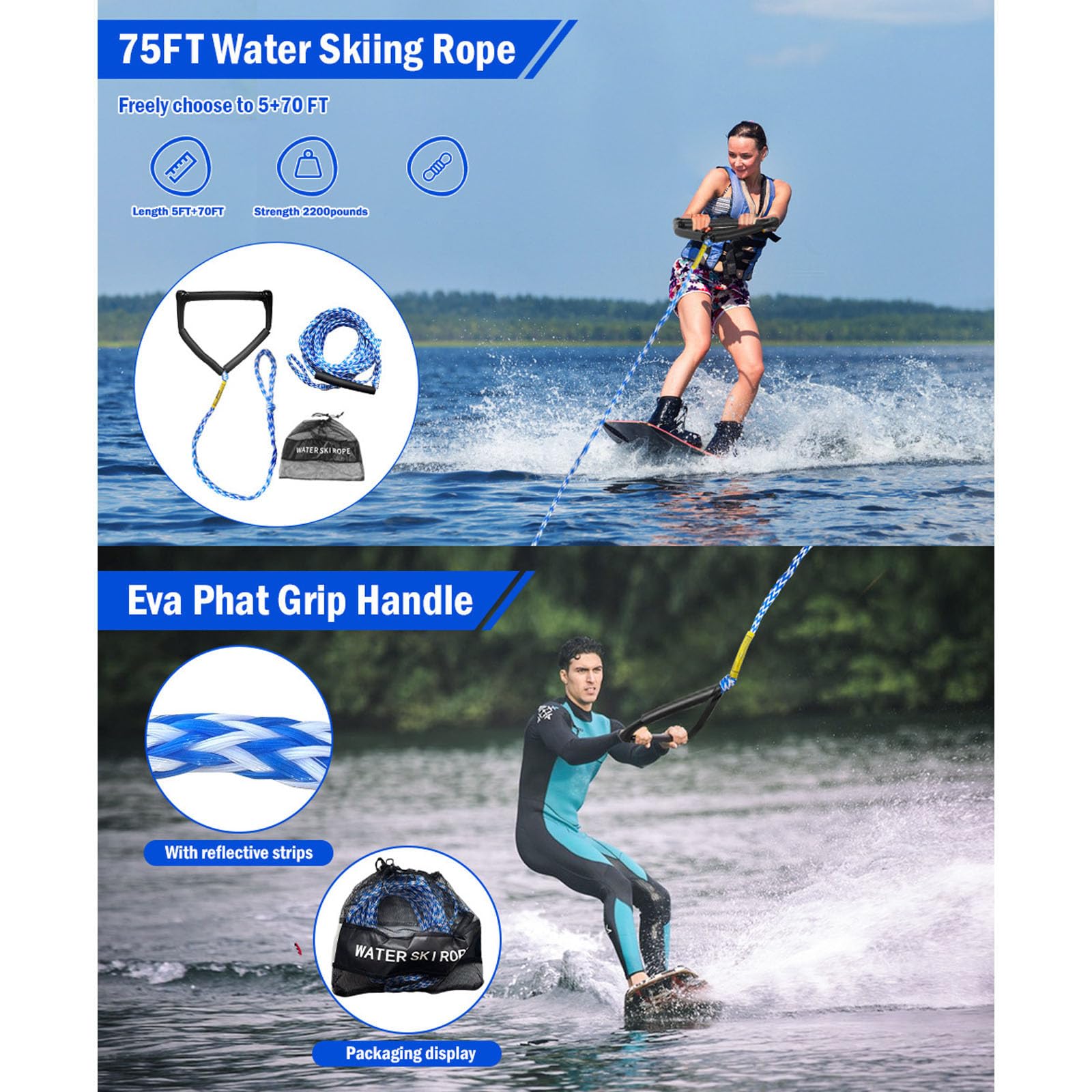 2,5 m langes Wakeboard-Seil mit einem Griff für verschiedene Bootfahren und Skifahren Wassersport-Zugseil