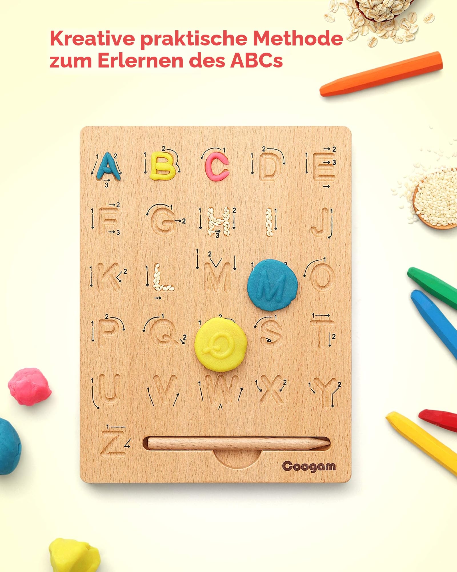 Coogam Hooden Letter Tracing Board Doppelseitig, Alphabet 123 Zahlen Erkenntnis Montessori Frühes Lernen STEM Vorschule Spielzeug Geschenk für 3 4 5 Jahre alte Kinder