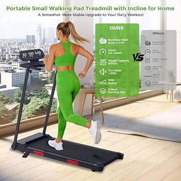Portable Treadmills for Home Small, 3.5HP Walking Pad Treadmill with Handle Bar and Incline, 0.6-10MPH Electric Mini Treadmills for Home Exercising, 400LBS Small Treadmills for Small Spaces