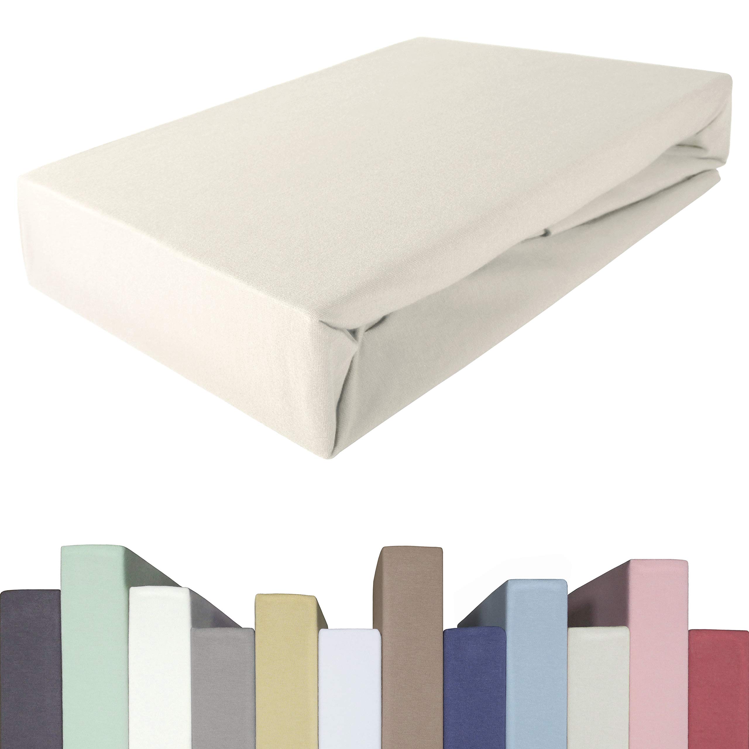 EDDA LUX Spannbettlaken für 20-40 cm hohe Matratzen, 90 x 200-220 bis 100 x 200-220 cm, Öko-Tex, Baumwolle m. 5% Elasthan, Premium Spannbetttuch für Boxspringbett, in Natur