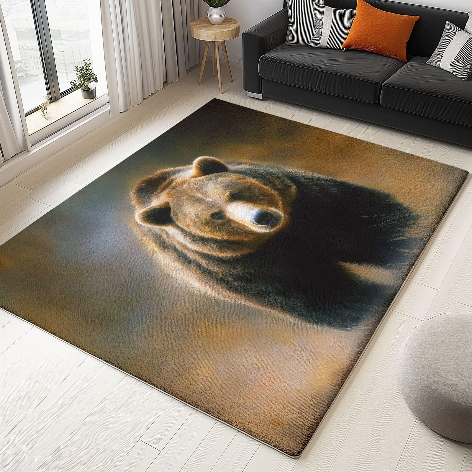 Tapis de chambre et descente de lit ours grizzly gris 150x210 cm pour ambiance cosy