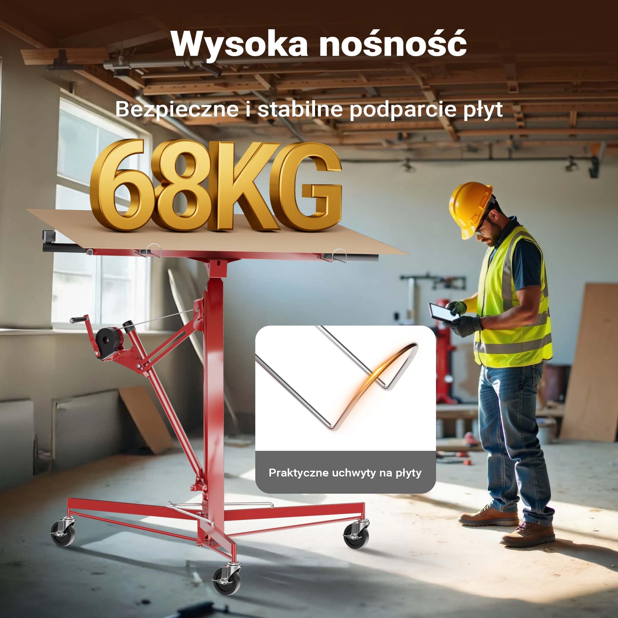 Podnośnik do płyt XXL Zestaw pomoc montażowa XXL 350cm + 140cm wydłużenie do maks. 465cm i 68kg