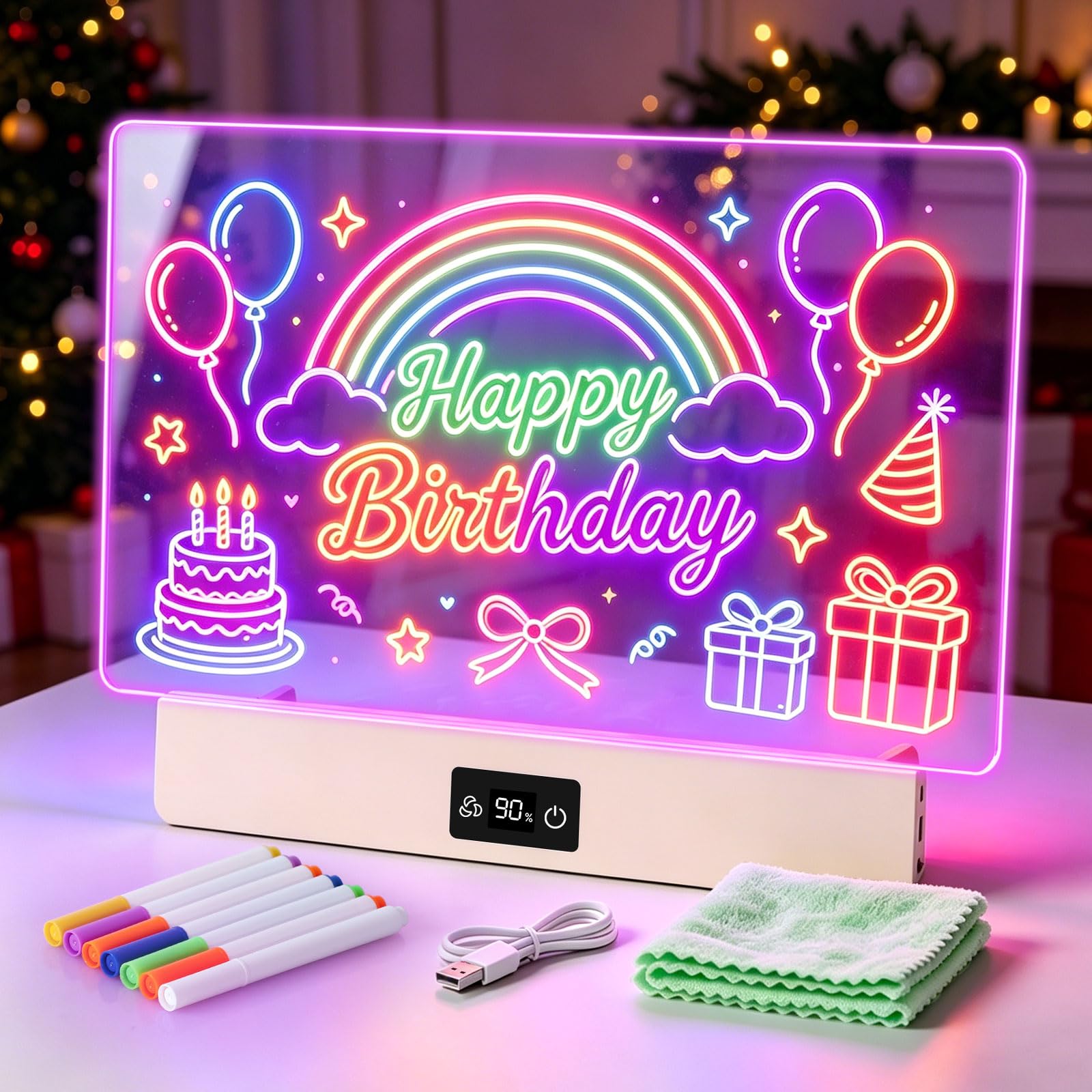 OUTON Pizarra LED para Dibujar Niños con 8 Colores y 3 Modos de Luz | Pizarra Luminosa Reutilizable con 7 Rotuladores y Plantillas, Juguete Creativo para Niña y Niño, USB-C