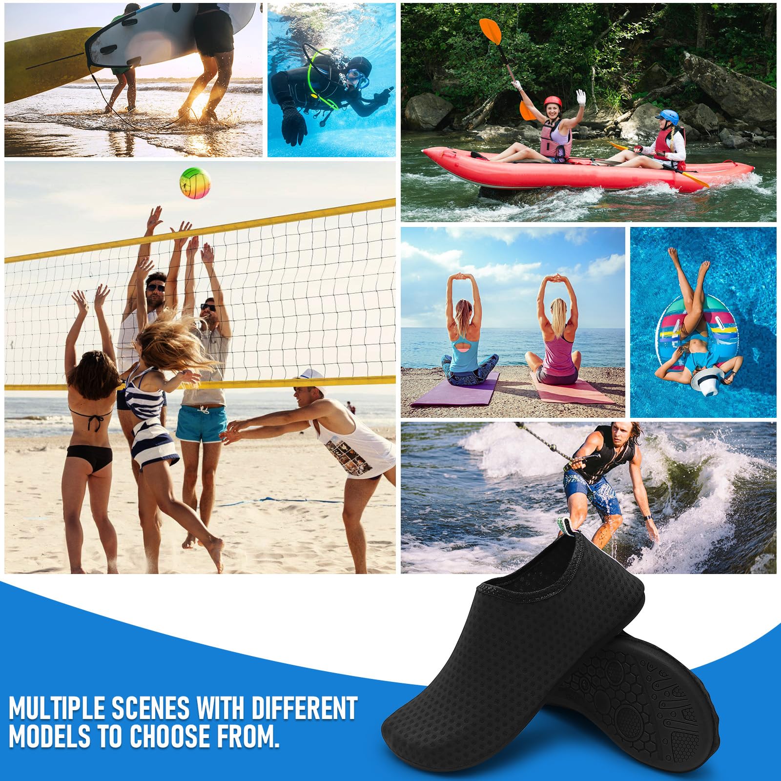Chaussures de Plage Homme Femme – Chaussons Aqua Antidérapants pour Piscine, Mer, Surf, Sport Nautique – Ultra Légers & Séchage Rapide