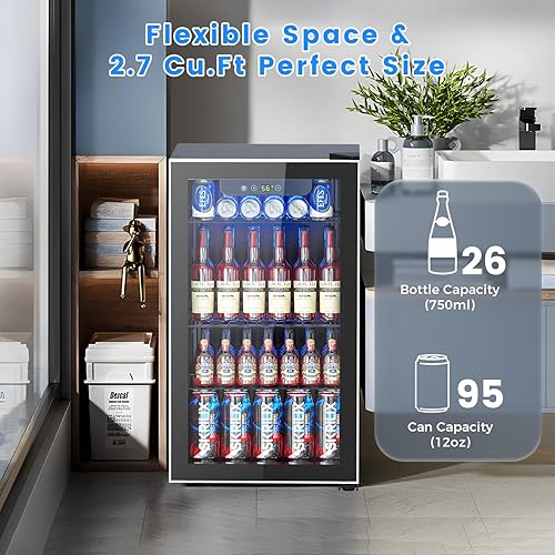 Miniatura 2 de Refrigerador de bebidas para 95 latas, mini refrigerador de 26 botellas, refrigerador de bebidas de 2.7 pies cúbicos, control de temperatura digital