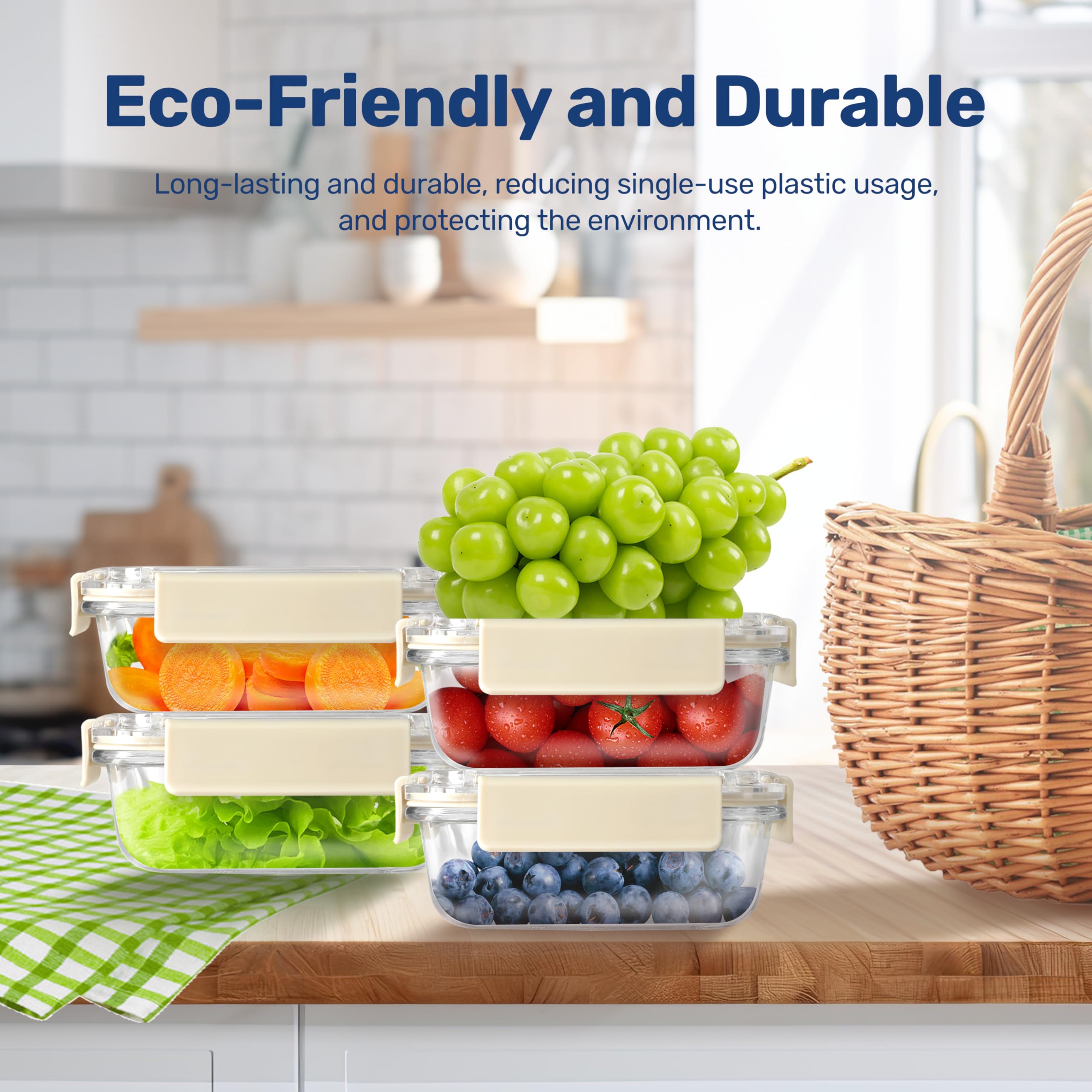 YSSOA All Temp Frischhaltedosen, Glasbehälter mit Deckel, BPA-frei, Lunchboxen, Mikrowelle, Backofen, spülmaschinenfest, BPA-frei, ideal für Mittagessen, Mahlzeitenvorbereitung und Reste, 4 Packungen