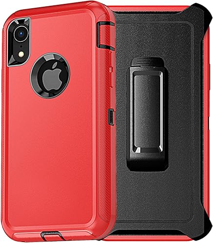 Funda para iPhone XR, 3 capas de protección de cuerpo completo, a prueba de golpes, a prueba de caídas, resistente con clip para cinturón, soporte