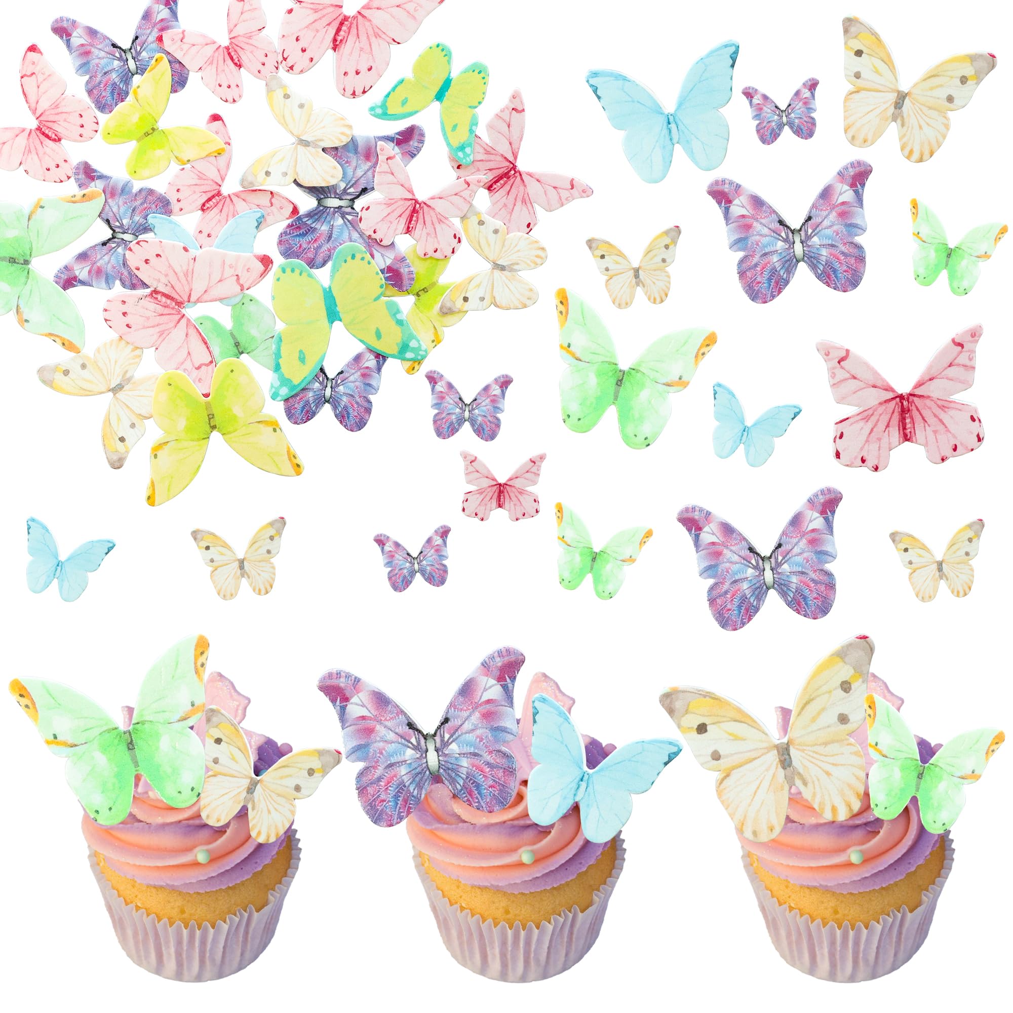 Ephlyn 40Pcs Edible Butterfly Cupcake Toppers 3D Butterfly Cake Picks Mixed Color Cake Decorations for Baby Shower Wedding Kids Birthday Party