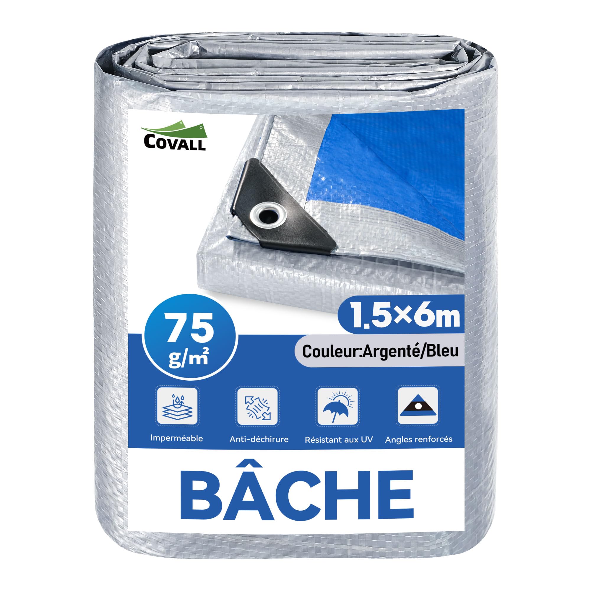 bâche 1.5x6m bache de Protection 75g/m² bache de Protection Exterieur,Impermeable résistante au Gel et aux UV,pour Jardin,tonnelle,Camping,Meubles,abri de Jardin