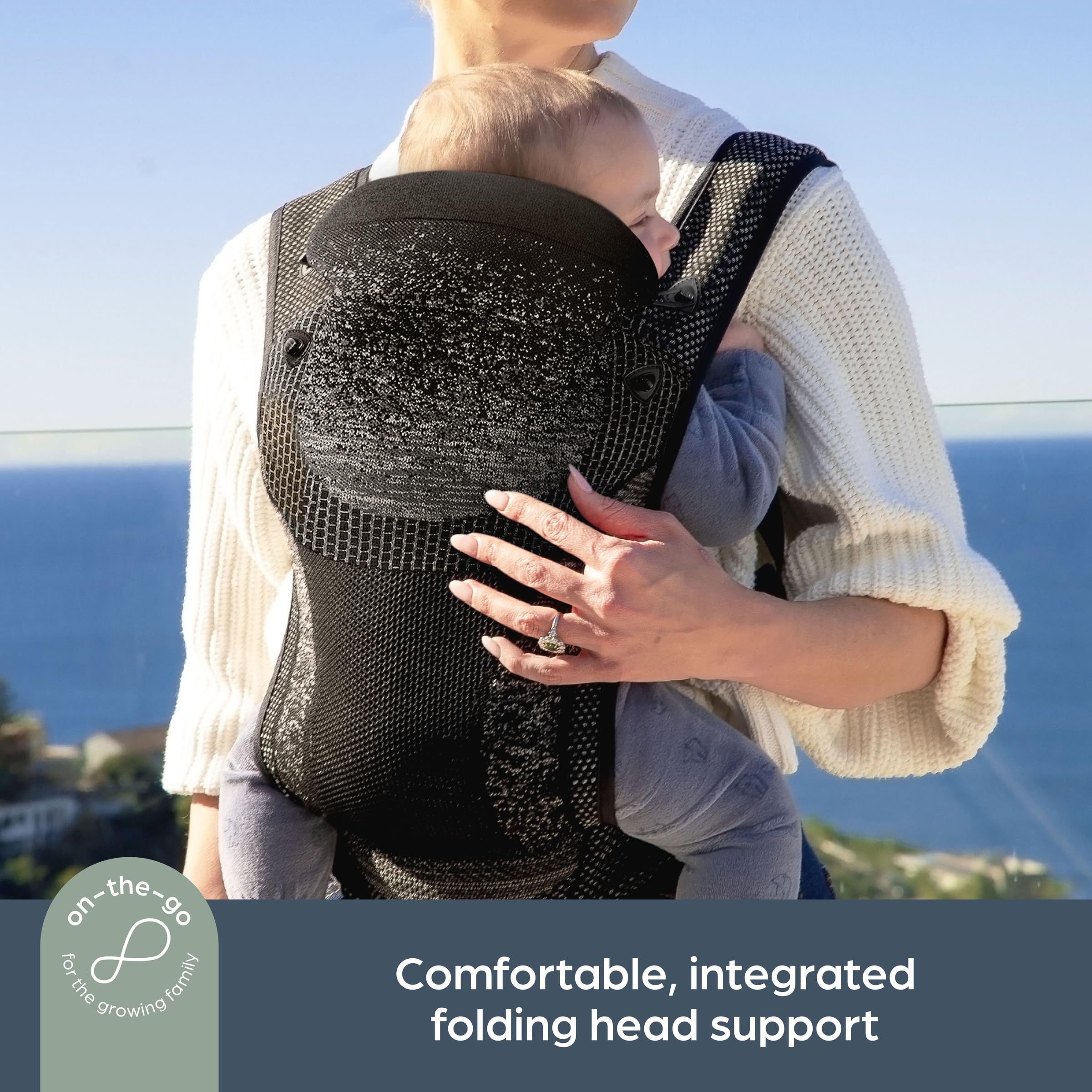 Dreambaby Inspire - Marsupio porta bebè a 3 posizioni da neonato a bambino, 3,6-15 kg, stile zaino per neonati, tessuto a maglia traspirante, comodo supporto per la testa, borsa portaoggetti integrata