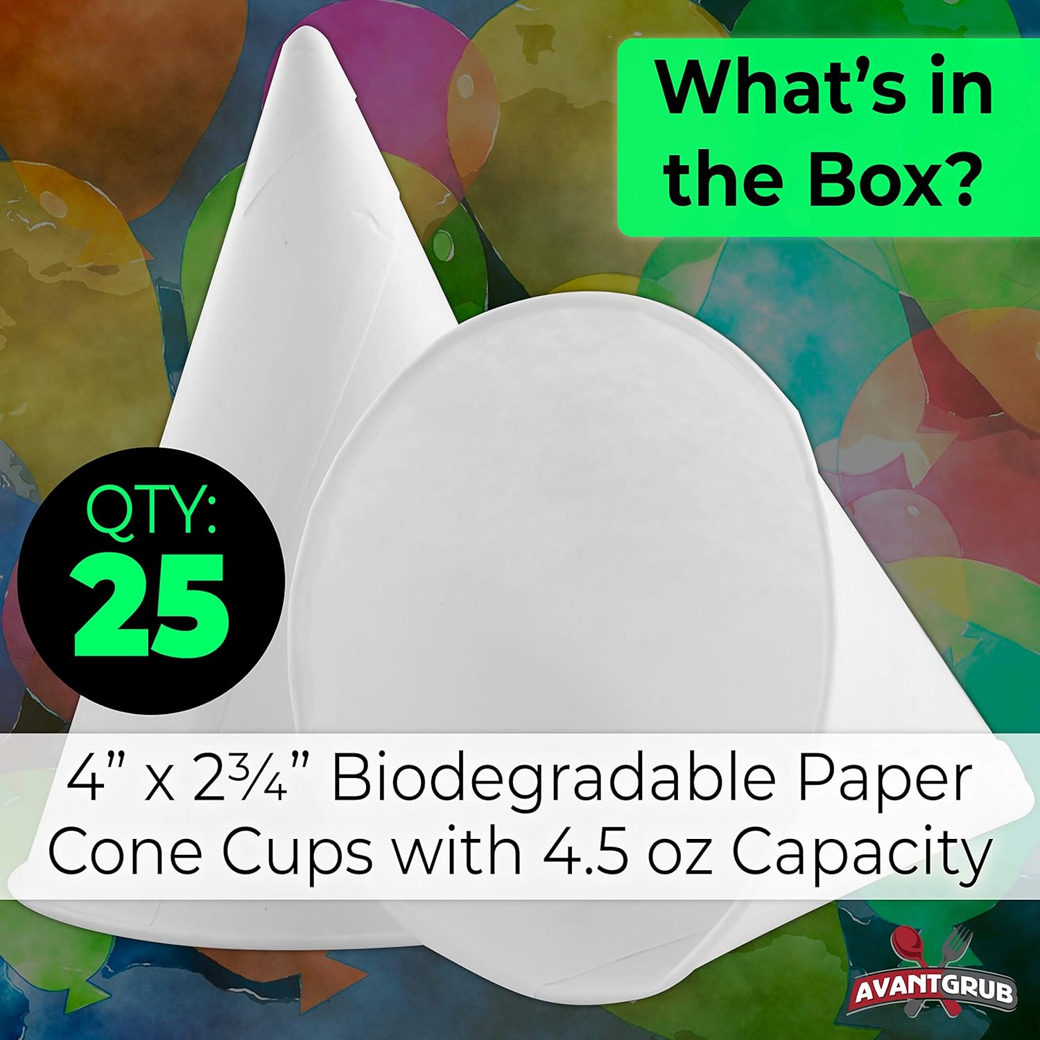 Eco-Friendly Wax-Free 4.5oz White Paper Cone Cups 25Pk. Small Dispenser Cup for Shaved Ice, Office Water Cooler, Sports Teams, Fundraiser. Disposable Craft Funnel for Oil or Protein Powder Drink.