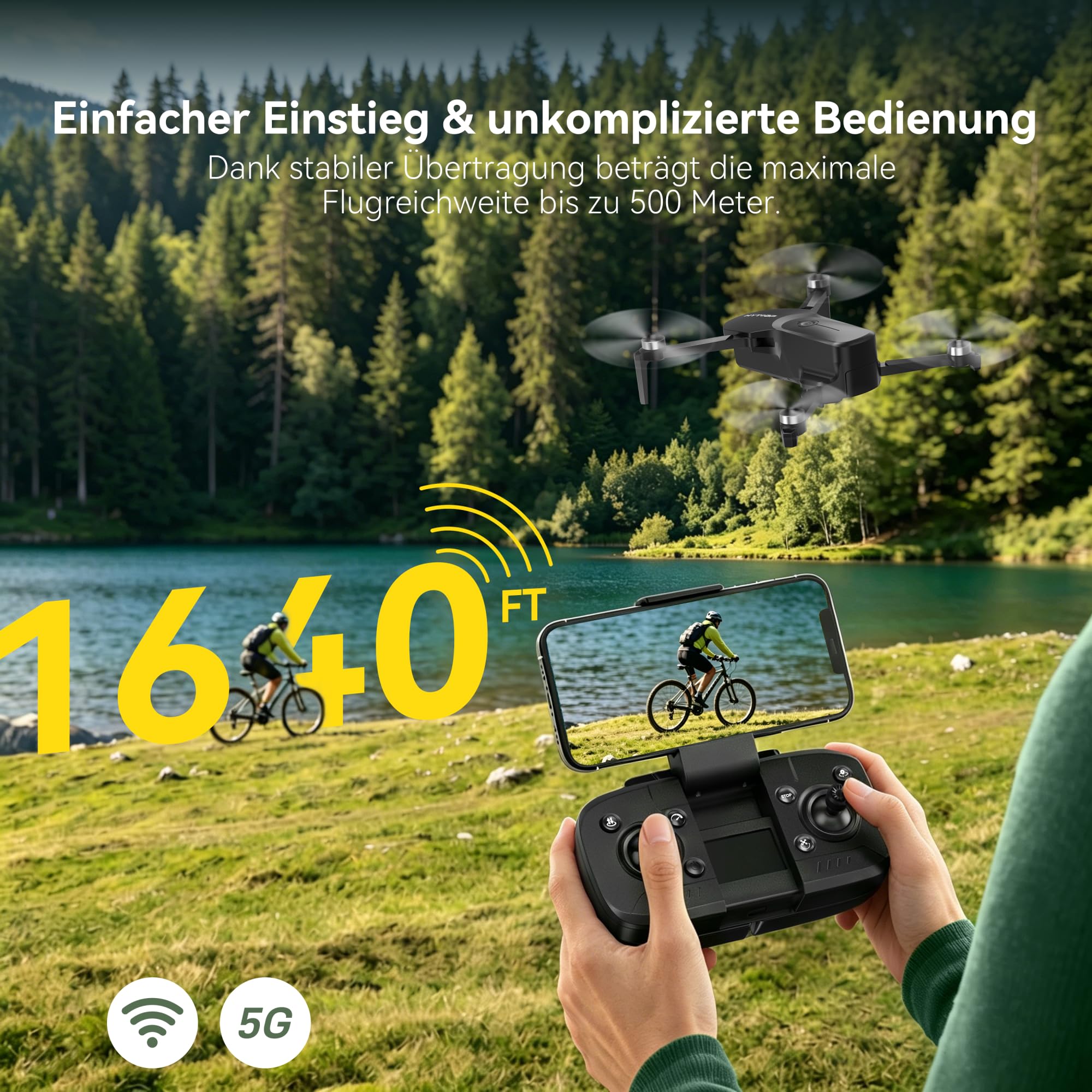 H867 Drohne mit Kamera 4K für Erwachsene und Anfänger, Bürstenloser Motor, 36 Minuten Flugzeit (2 Akkus), 360° Flip, Optische Flusspositionierung, Faltbarer Quadrocopter(Schwarz)(Mittel)