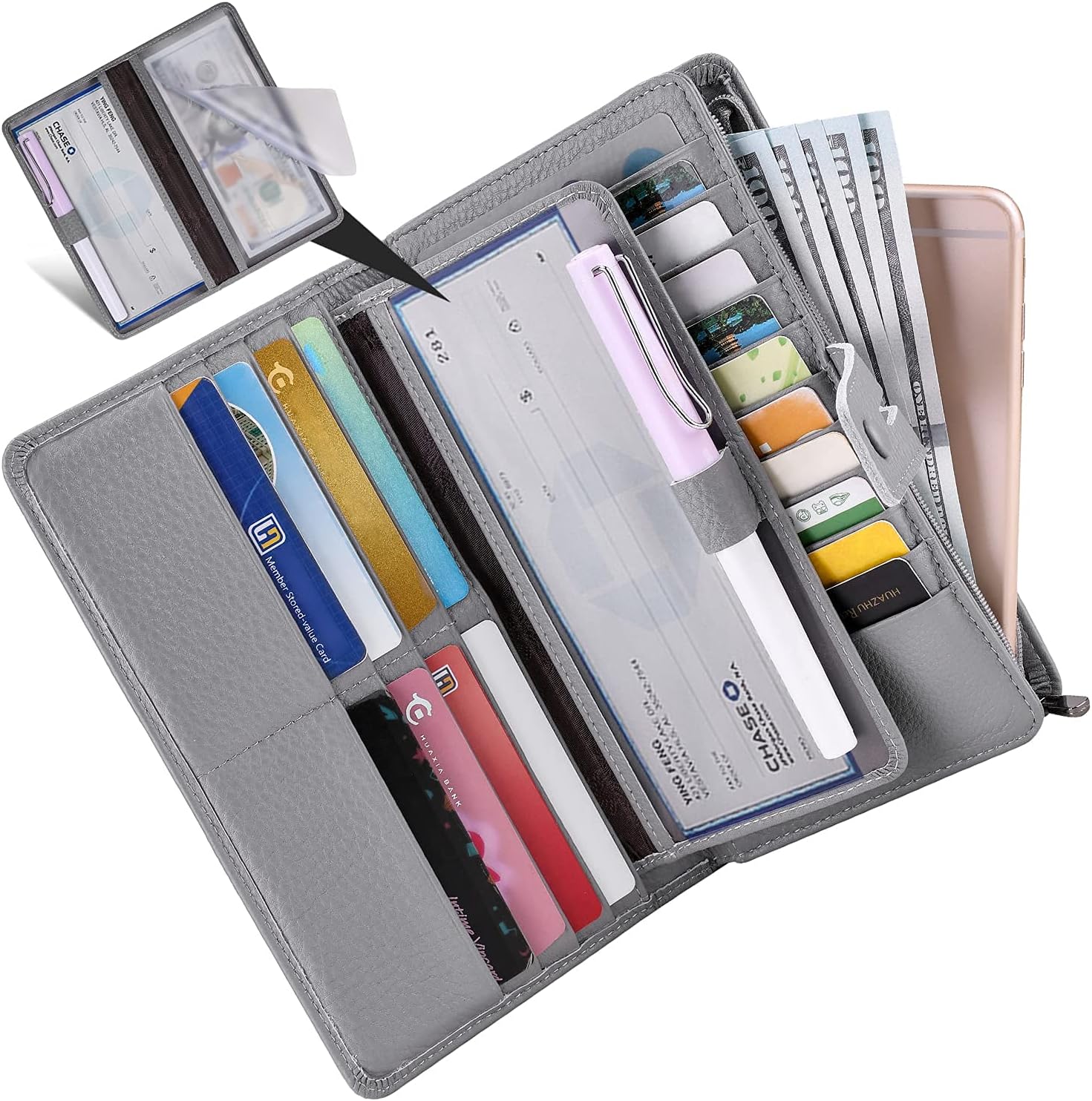 Itslife Womens Wallet,Large Capacity RFID Blocking Leather Wallets Credit Cards Organizer Ladies Wallet with Checkbook Holder - Image 8