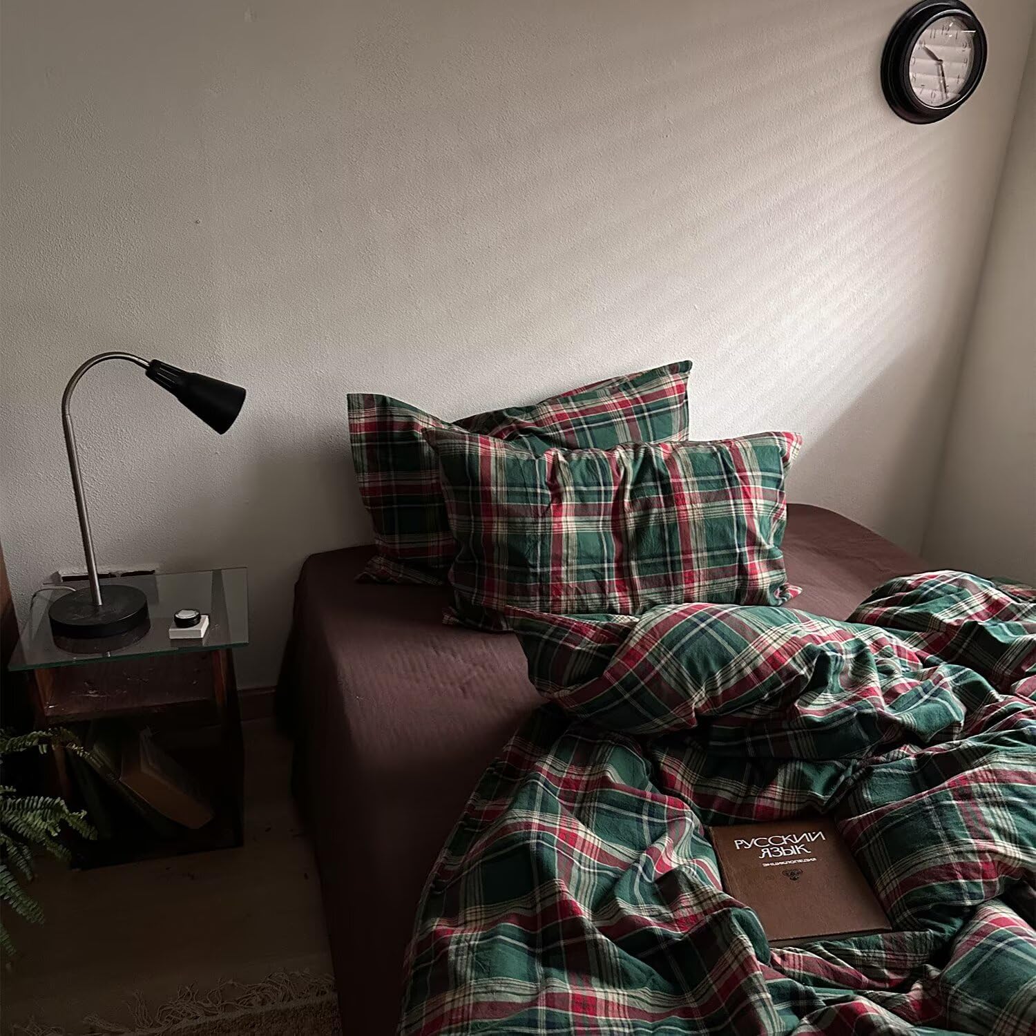 MKXI Vintage Buffalo Plaid Duvet Cover Set 3-Piece | 100% Washed Cotton Reversible Bedding Green/Red Checkered Twin XL Size with Zipper & Corner Ties Farmhouse & Shabby Chic Design