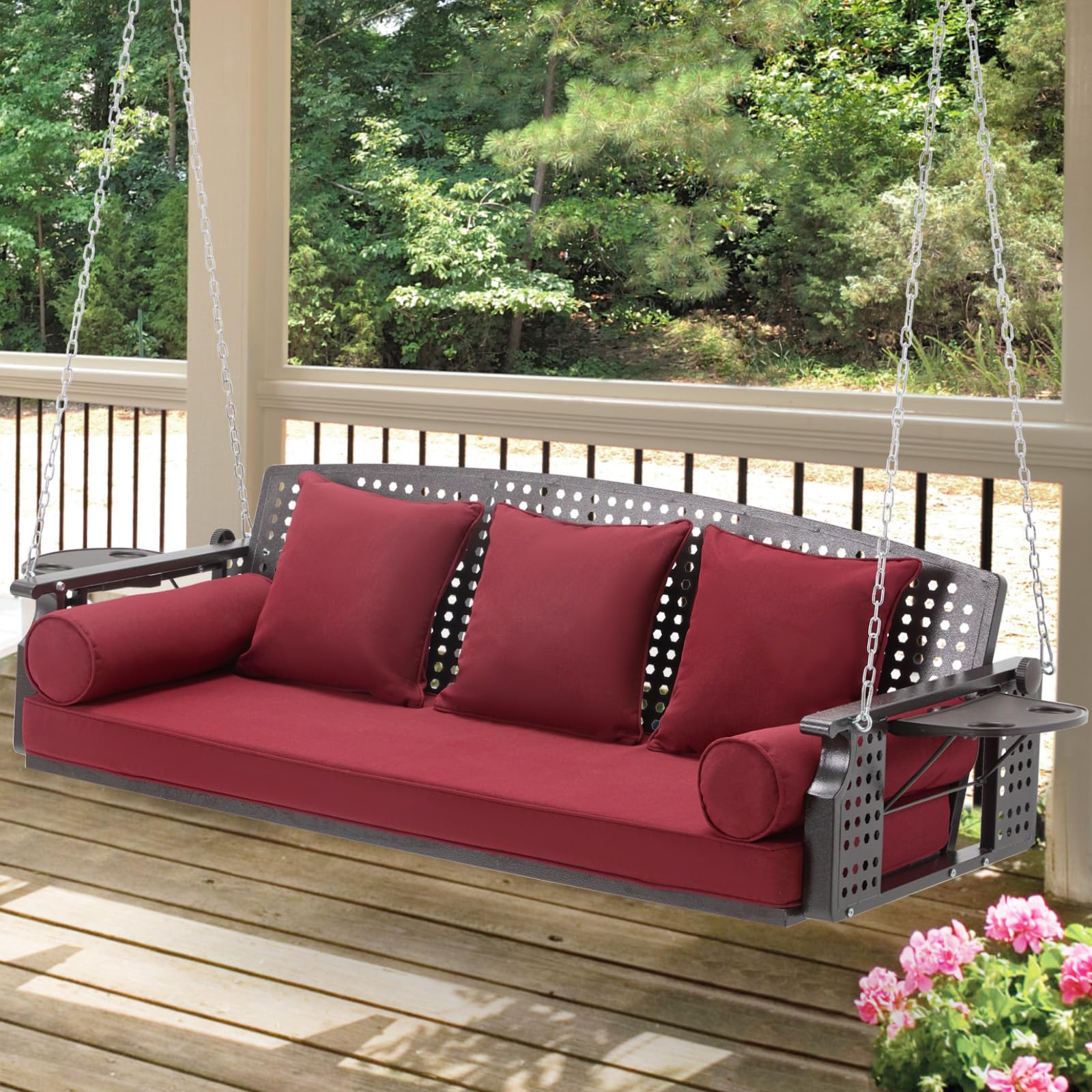 Seat Porch Swing Patio Swing Bench With Cup Holders Desertcart