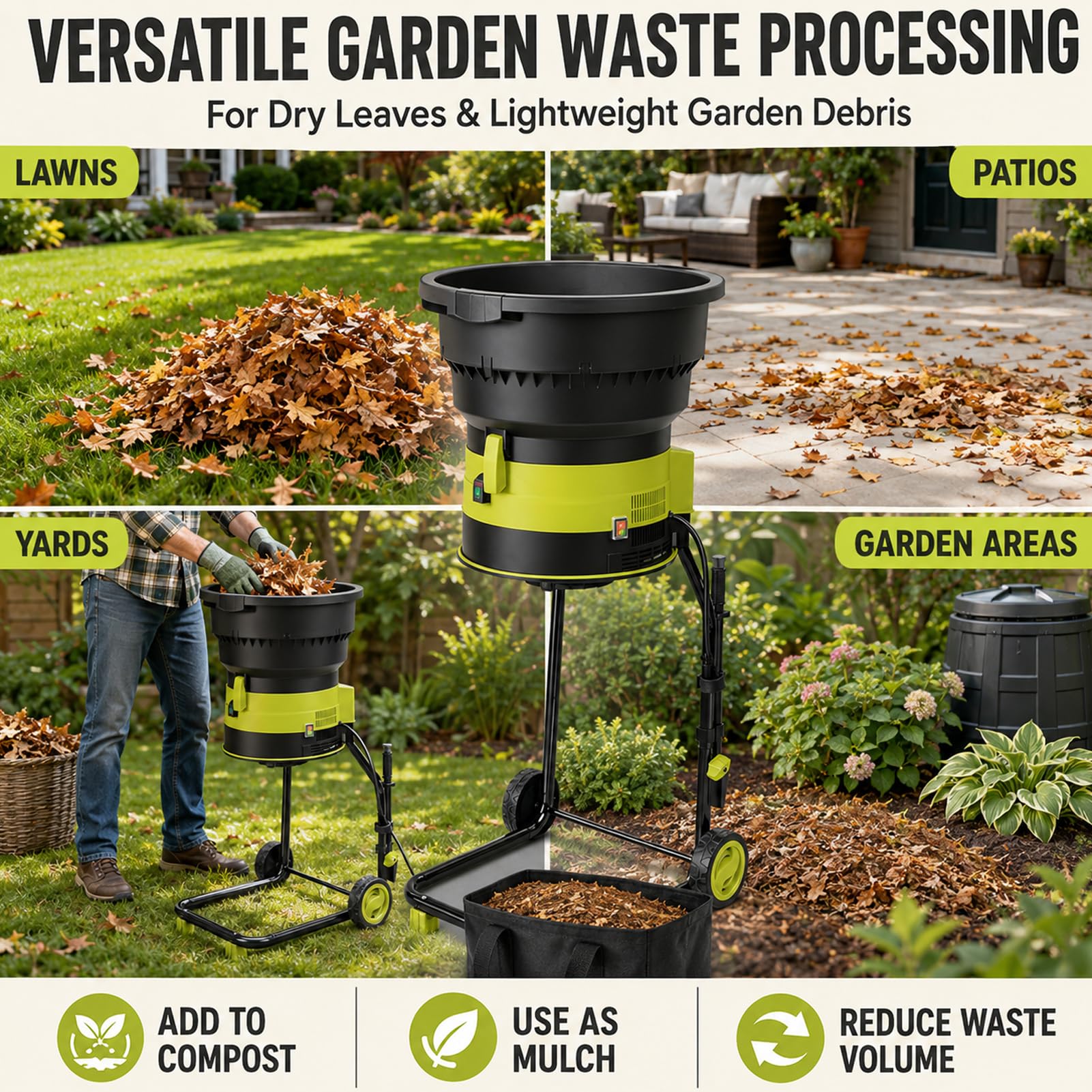 Broyeur De Feuilles Électrique 8000 Tr/Min, 2500 W Pour Compostage