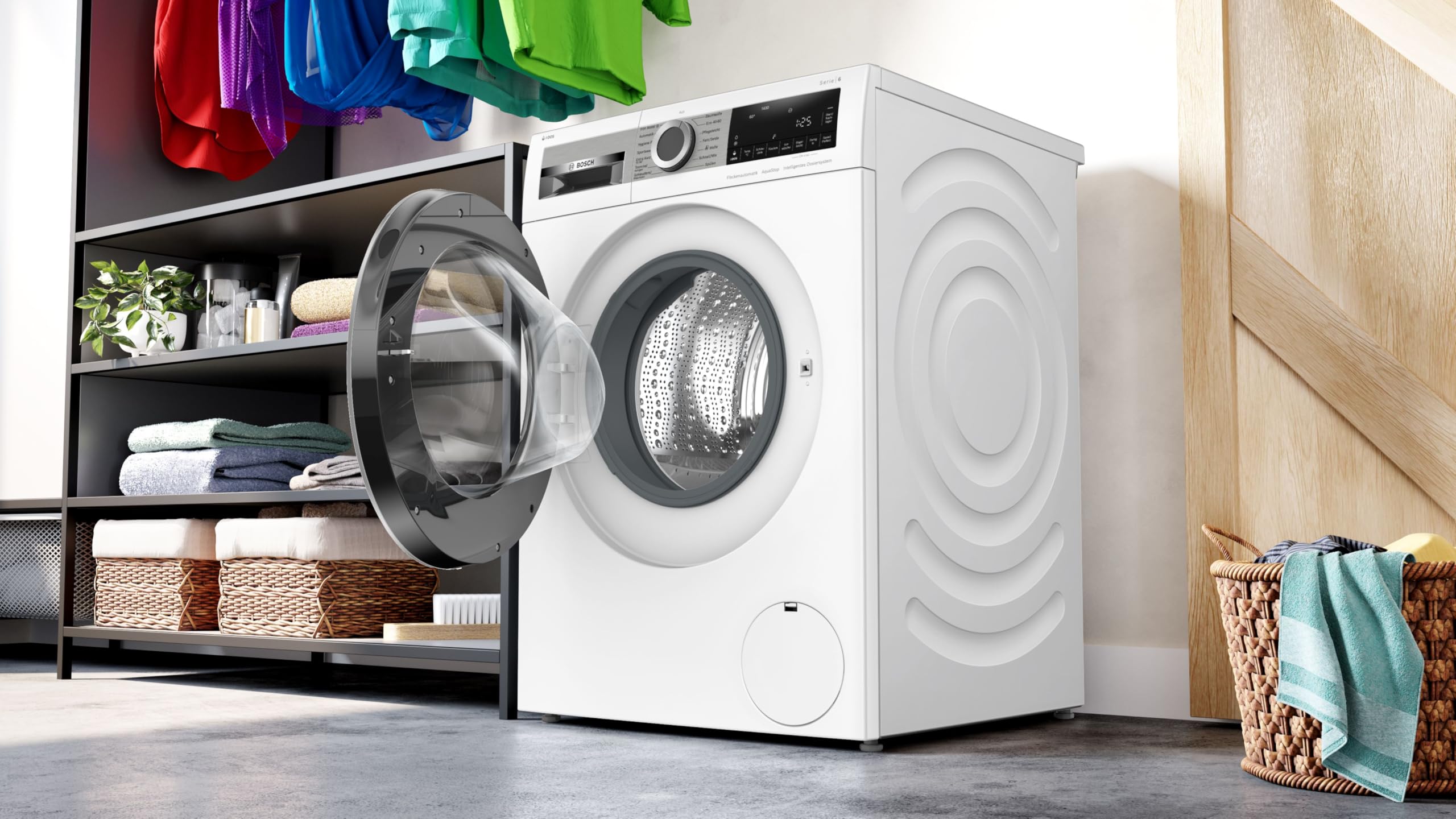 Bosch Serie 6 Waschmaschine 9 kg 1400 UpM Fleckenautomatik WGG244F40 | i-DOS vollautomatische Flüssigwaschmittel-Dosierung, langlebiger bürstenloser Motor, Knitterschutz per Iron Assist Dampf
