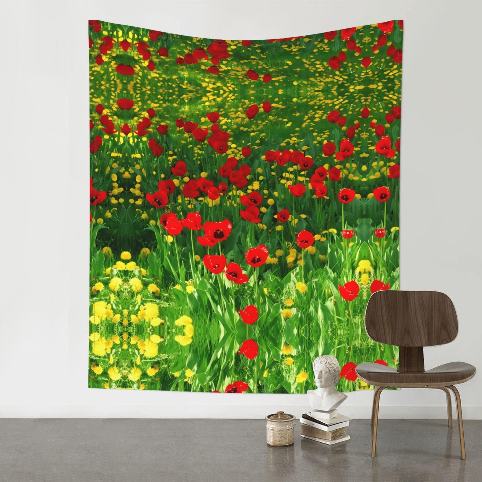 WHJSSF Red Poppy Field Farm Meadow Landscape Prints 60x51in Wall Tapestry Bohemian Throw Blanket Dorm Decor Beach Picnic Cover
