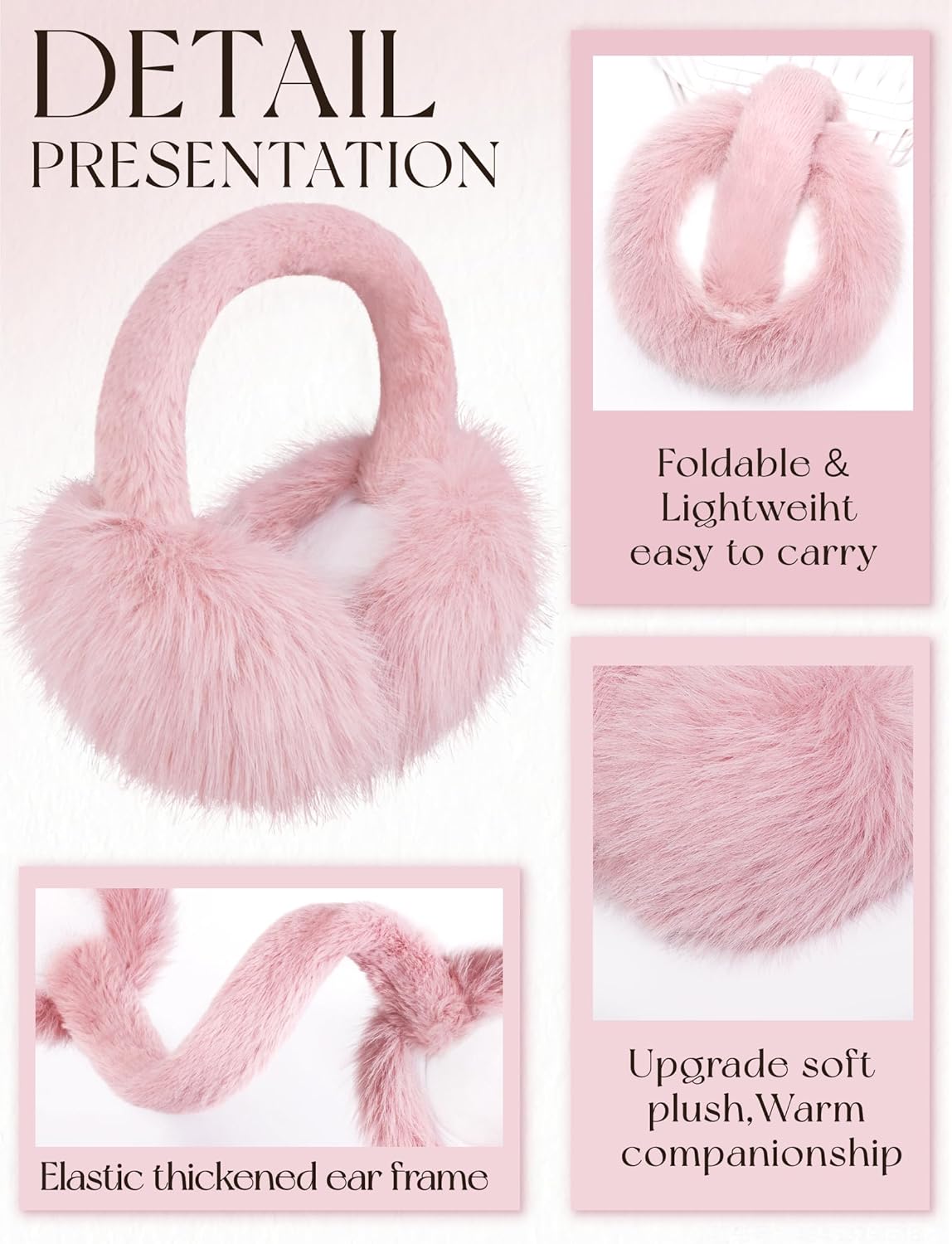Women Winter Ear Muffs Foldable Ear Warmers Ultra Soft Fluffy Faux Fur Earmuffs for Travel Skiing Outdoor - Image 2