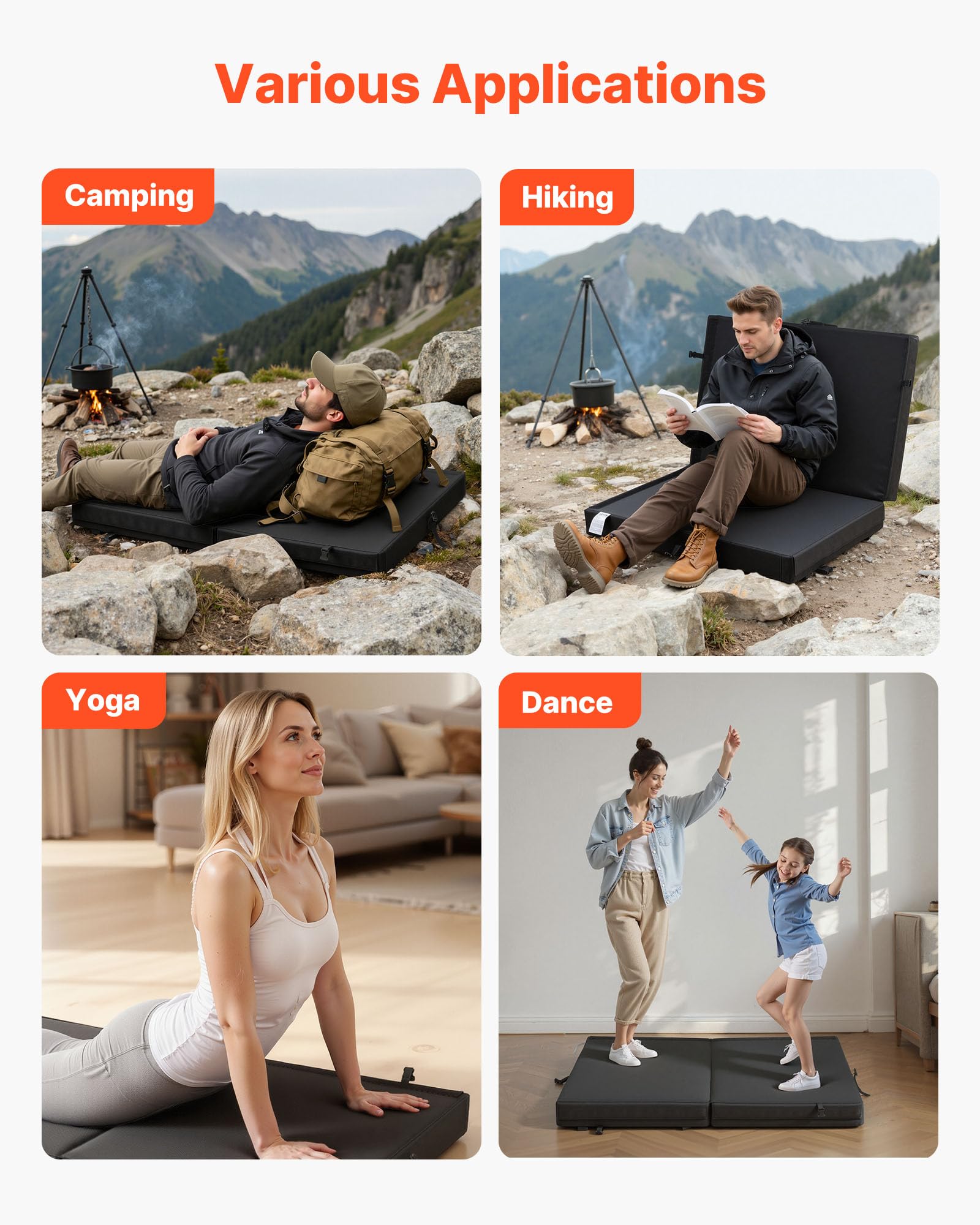 VEVOR Boulder Airpad, Dos Pliegues para montañismo, Almohadilla de Choque con Correas Ajustables para Mochila y asa, Plegable, Ligera para Bloqueo en Interiores y Escalada al Aire Libre