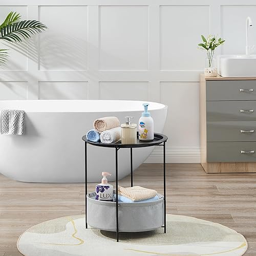 Vista 135 de VECELO Mesa auxiliar/auxiliar, plegable, redonda, de metal, antioxidante, impermeable, para exteriores o interiores, bandeja para sala de estar