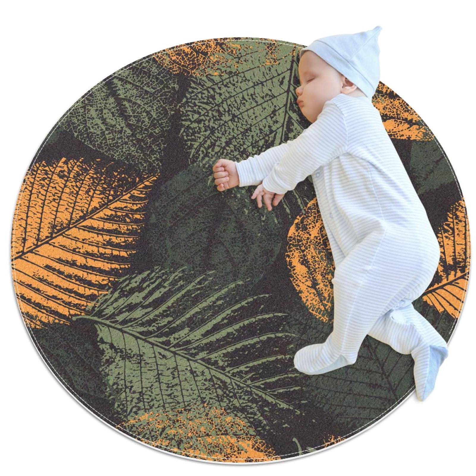 Tapis de salle de bain antidérapant rond 1m motif feuilles lavées pour la sécurité de la douche