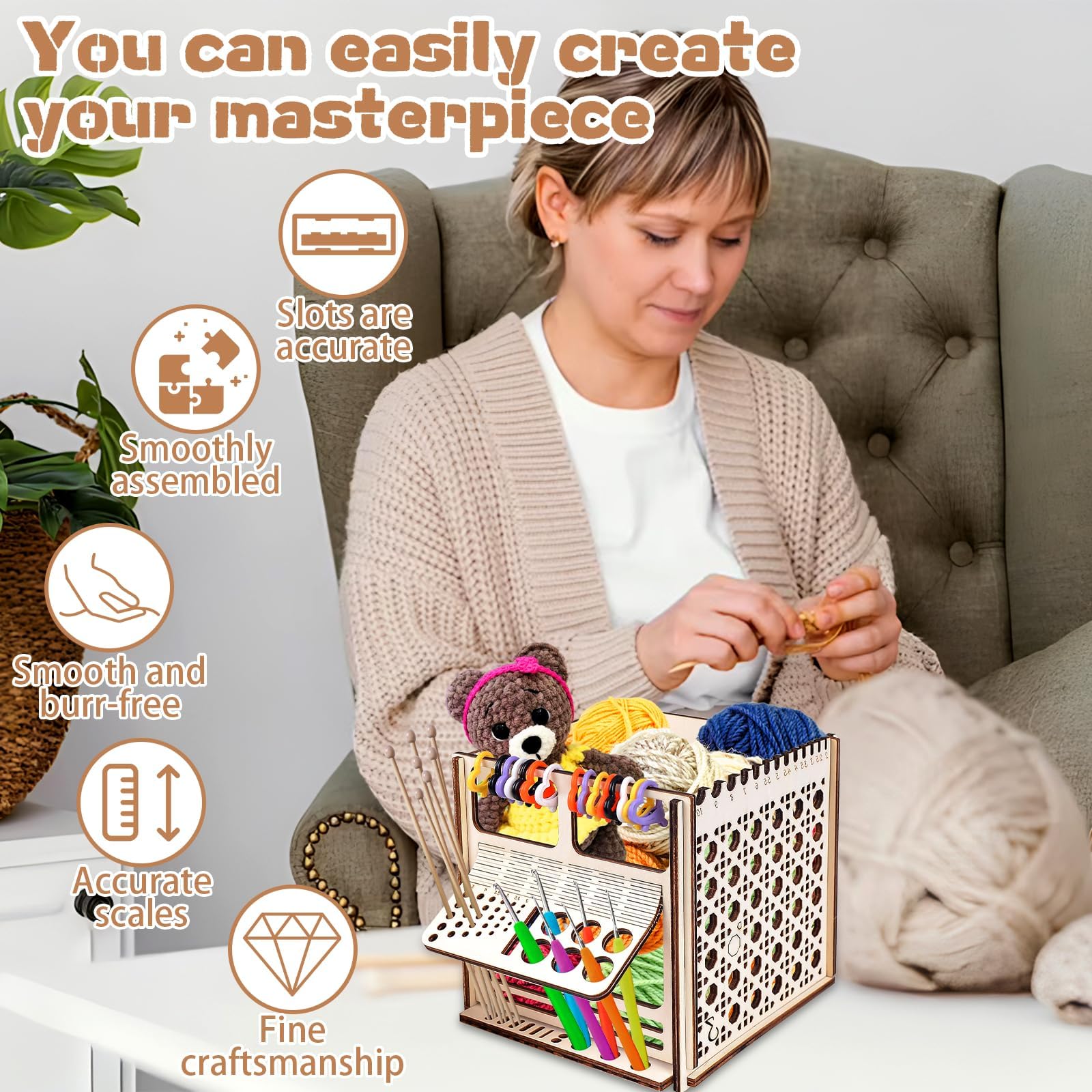 Praktische Häkelgarnschale Aus Holz - All-in-One Organizer Für Strick- & Häkelzubehör