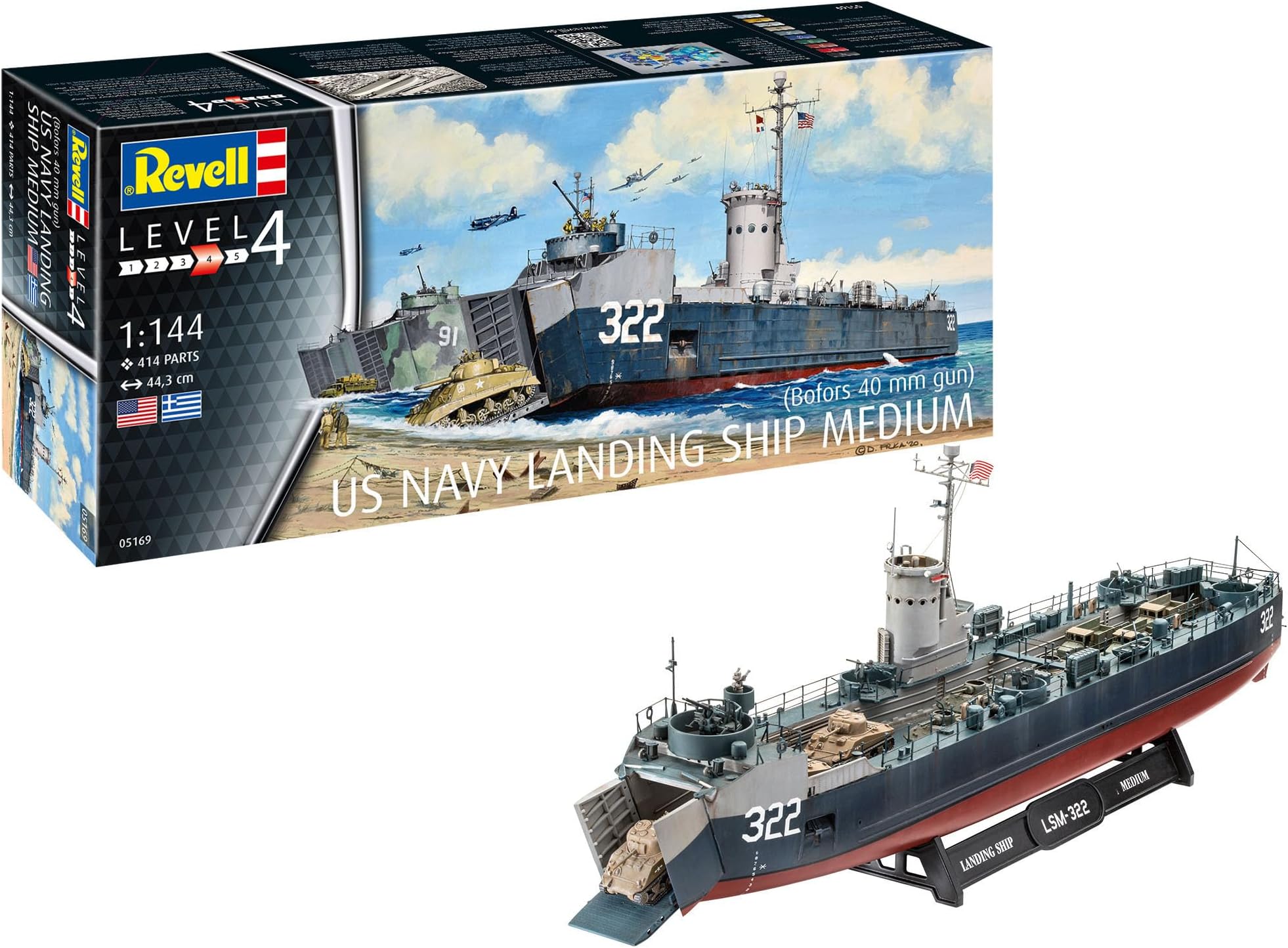 RV05169 05169 US Navy Landing Ship Medium (Bofors 40mm) Plastic Model kit 1:144 Scale, Unpainted