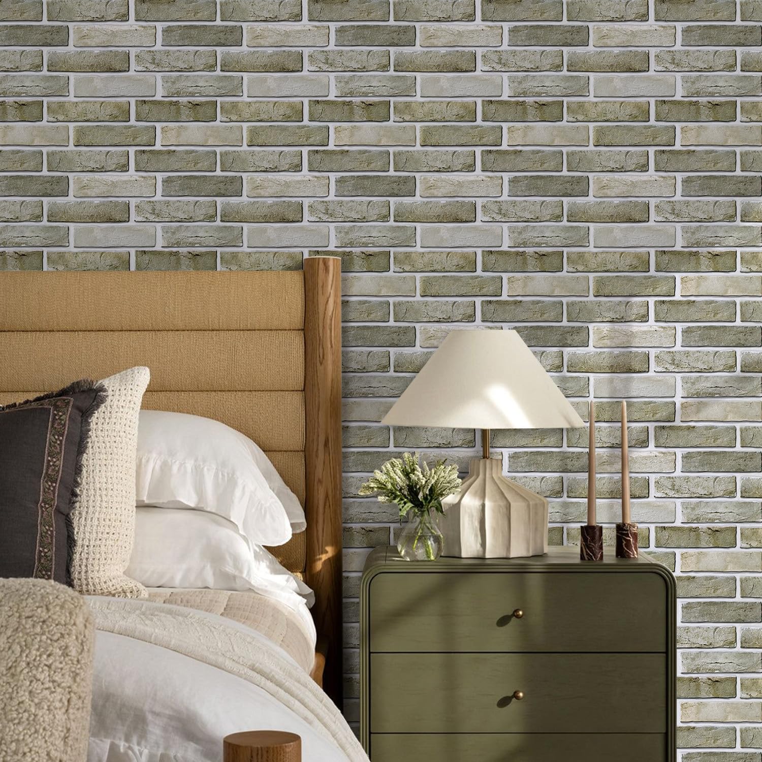 Commomy Pannelli da parete 3D in finto mattone, 40 x 30 cm, 10 pezzi | Adesivo da parete ultra leggero in PVC con mattoni finti per cucina, camera da letto, decorazione rapida da parete fai da te