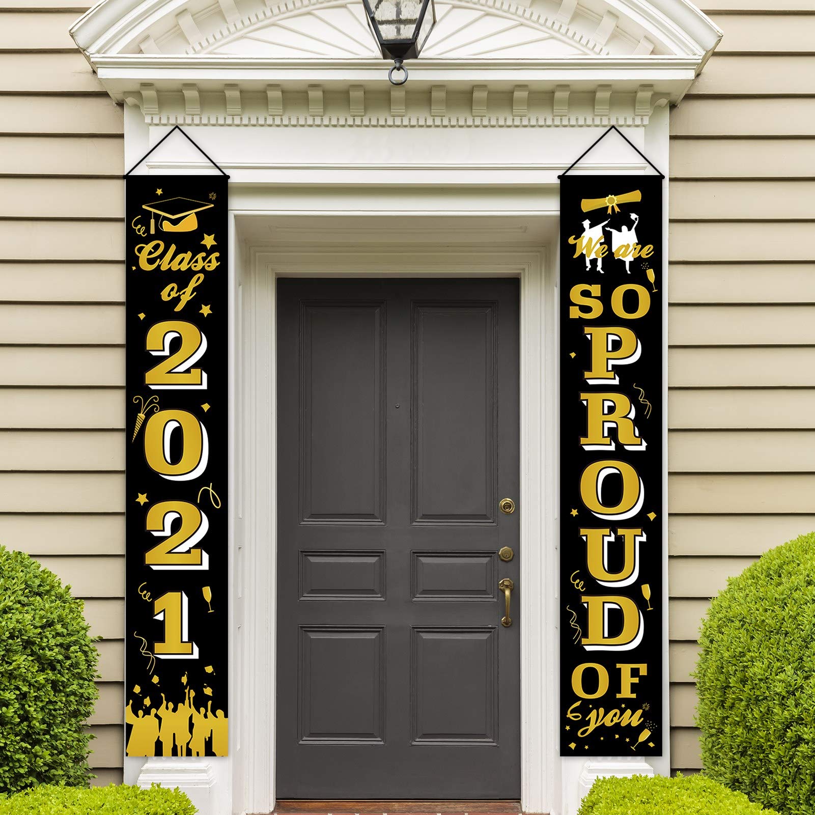 Trgowaul Graduation Decorations 2021 Gold and Black - Congrats Grad Class of 2021 Banners Yard Sign - So Proud of You Outdoor Party Supplies Decor for High School College Preschool Kindergarten
