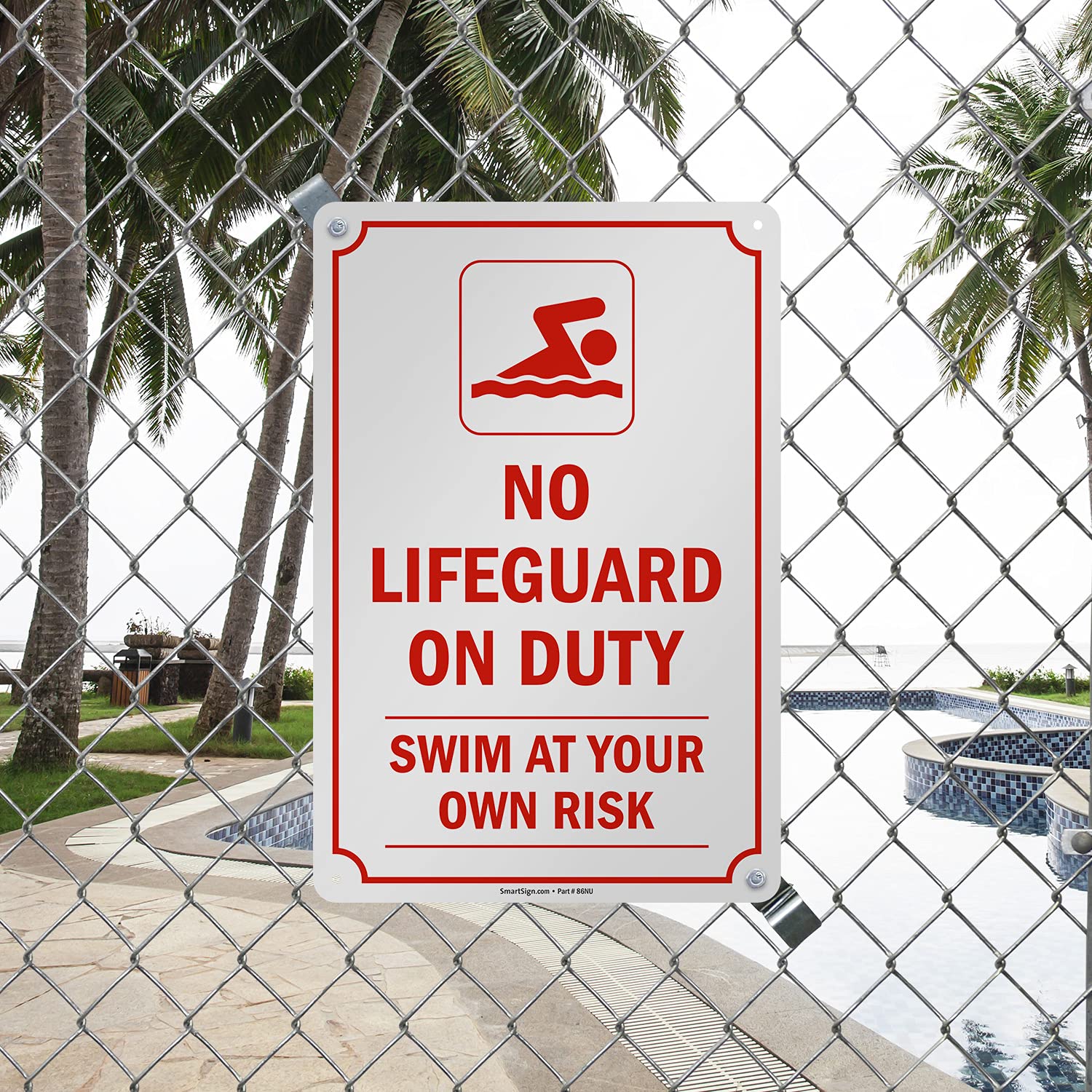No Lifeguard On Duty Sign, Blue Pool Sign, 24x30 Inches, 3M EGP Reflective . 080 Aluminum, Fade Resistant, Made in USA by Sigo Signs