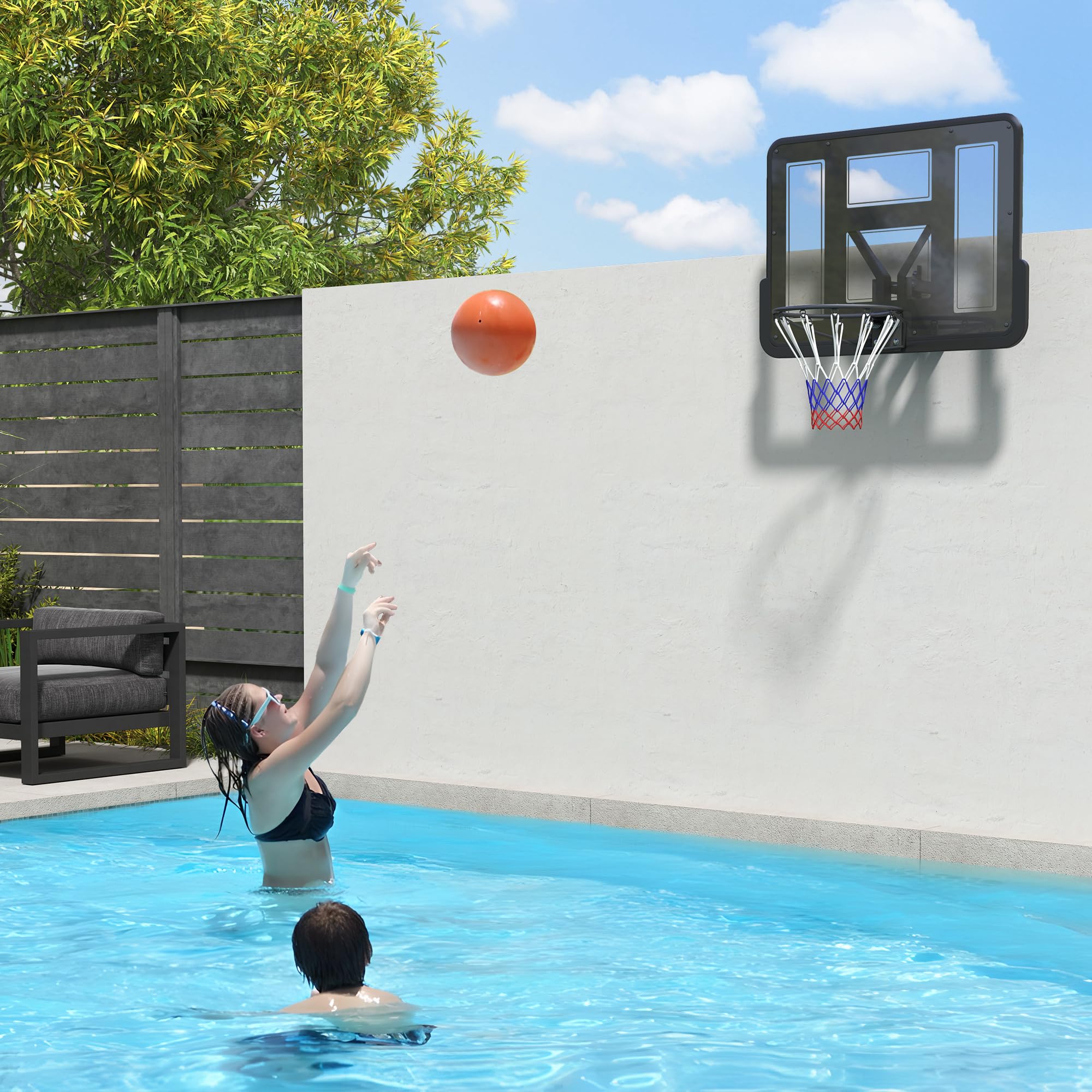 SPORTNOW Canasta de Baloncesto de Pared 110x75 cm Tablero Irrompible Red Resistente Negro