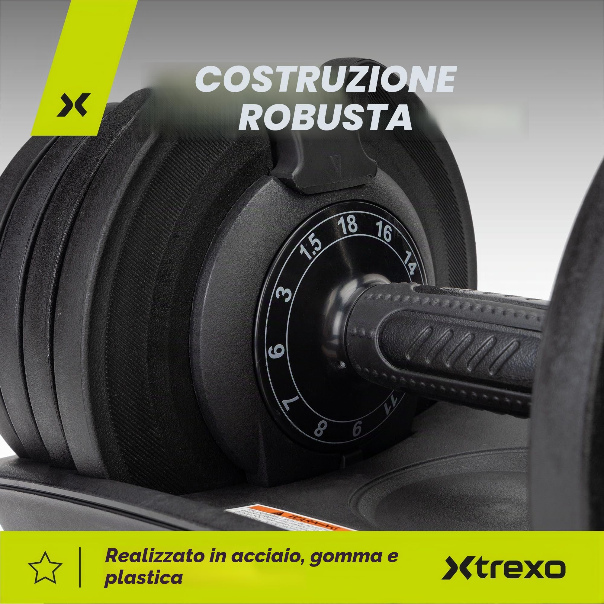 TREXO Manubrio 18|24|32|40 kg con Regolazione del Peso Tramite Rotella Manubrio Palestra Regolabile in Ferro per Esercizi Fitness con Impugnatura Ergonomica Antiscivolo