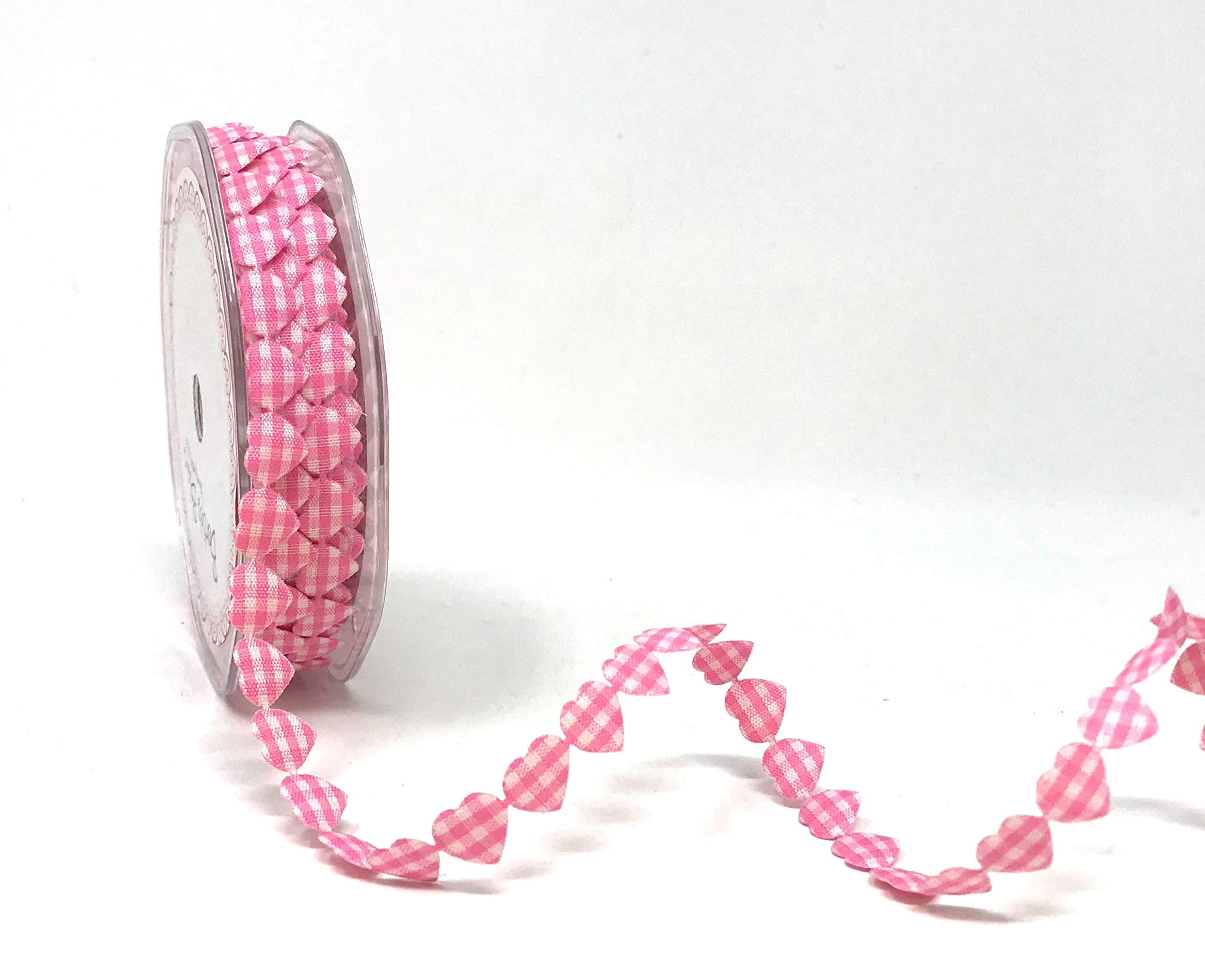 Bertie's Bows Pink & White Gingham Heart Garland 10mm Ribbon on a 10m Roll
