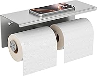 FORIOUS Double Toilet Paper Holder with Phone Shelf - Wall Mount 304 Stainless Steel Bathroom Tissue Dispenser