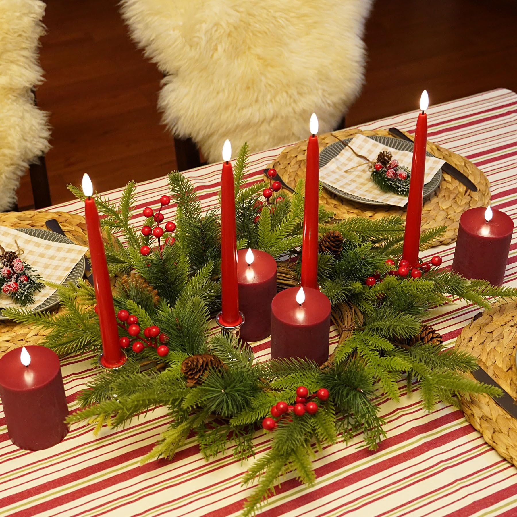 Fanna 4 Rosso Bordeaux Candele LED in Rustico con Telecomando e Batterie, Candele a LED Decorative con Timer per Avvento e Natale Uso Interno - H 10cm