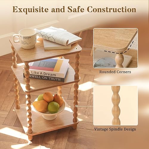 Miniatura 4 de Mesa auxiliar, mesa auxiliar moderna con estante abierto de 3 niveles, mesa pequeña para dormitorio, para espacios pequeños, sala de estar y oficina