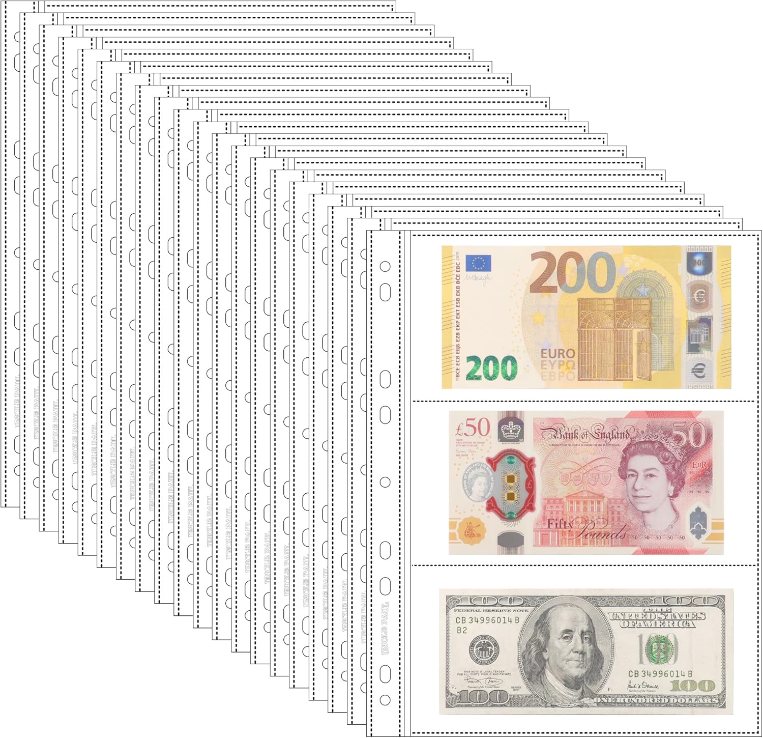 60 Pockets Banknote Sleeves - 20 Sheets Currency Holder Collecting ...