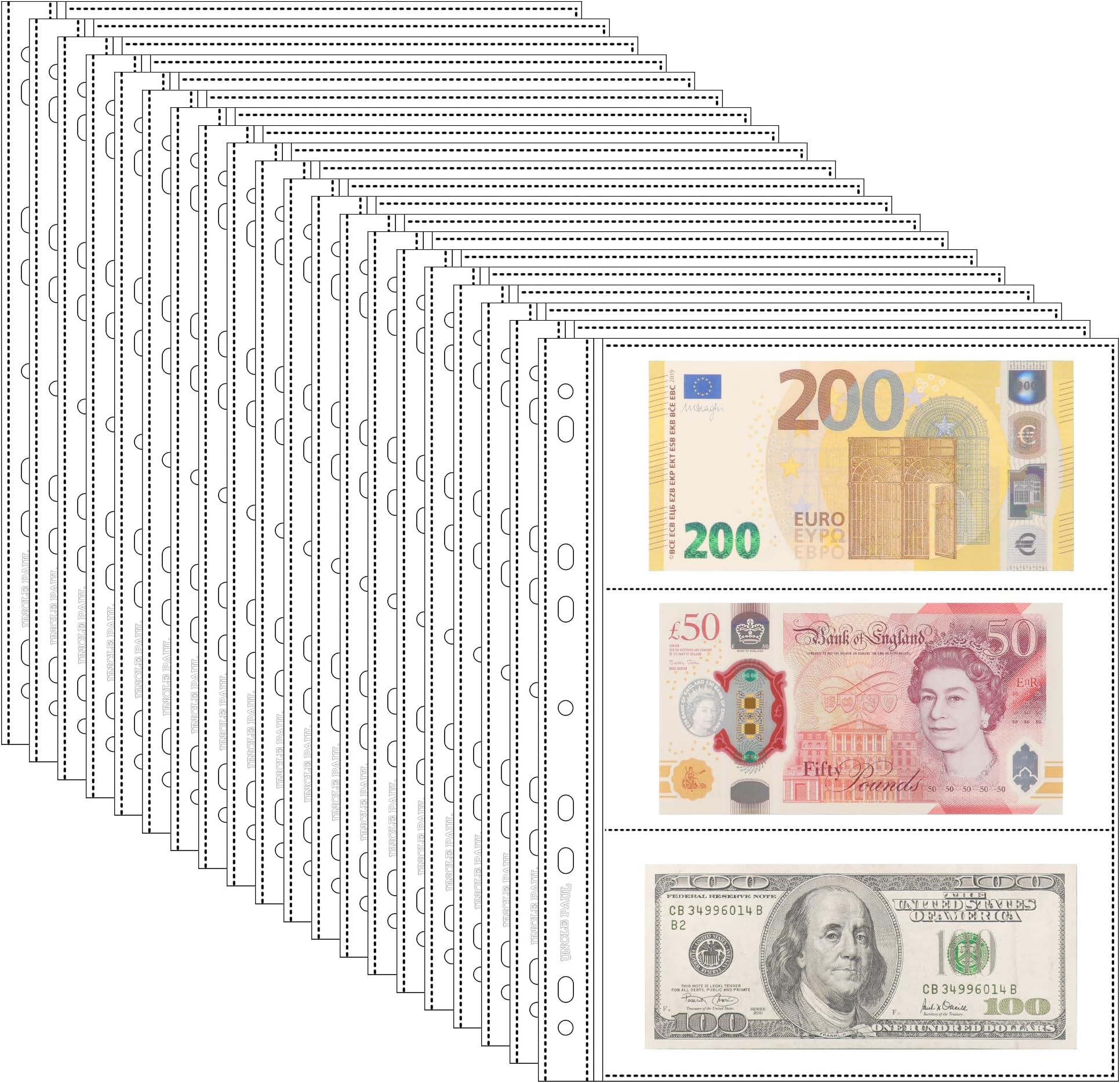 60 Pockets Banknote Sleeves - 20 Sheets Currency Holder Collecting Pages for ...
