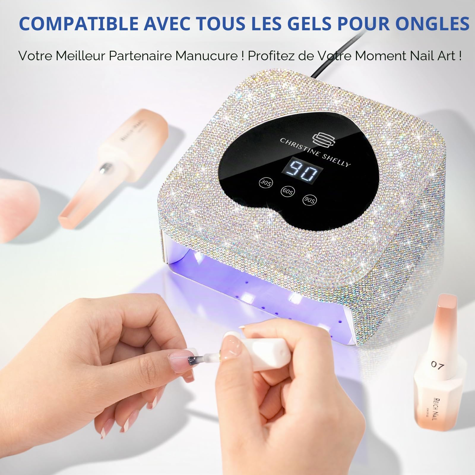 Lampe à Ongles 48W Vernis Gel Séchoir à LED avec Affichage Capteur Auto et 3 Réglages Minuterie Lumière pour Ongles Débutant BRICOLAGE Strass Brillant