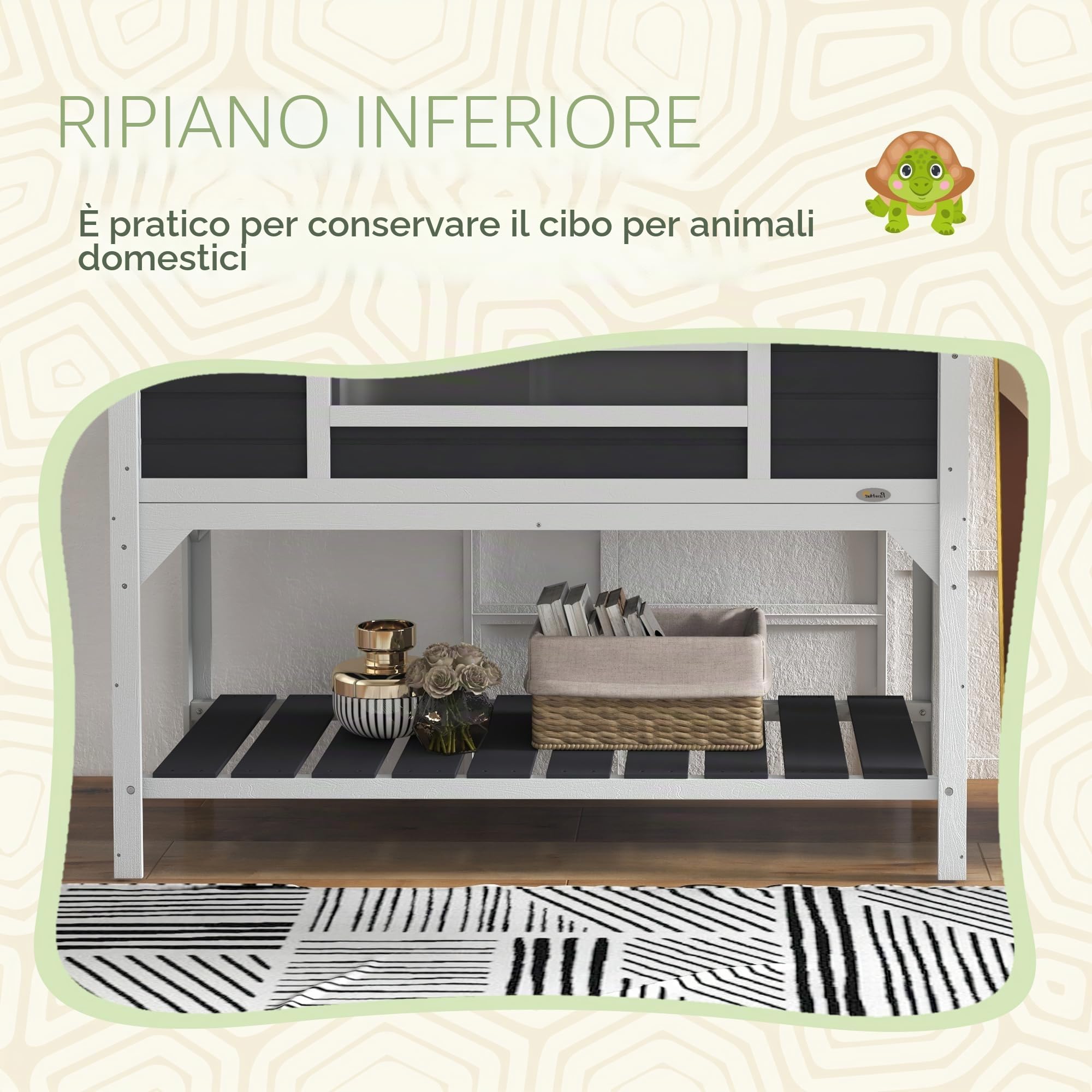 PawHut Casetta per tartarughe di terra da esterno, recinto in legno per tartarughe, 2 nicchie, portalampada regolabile, tetto apribile, gabbia per tartarughe di terra, finestra in acrilico